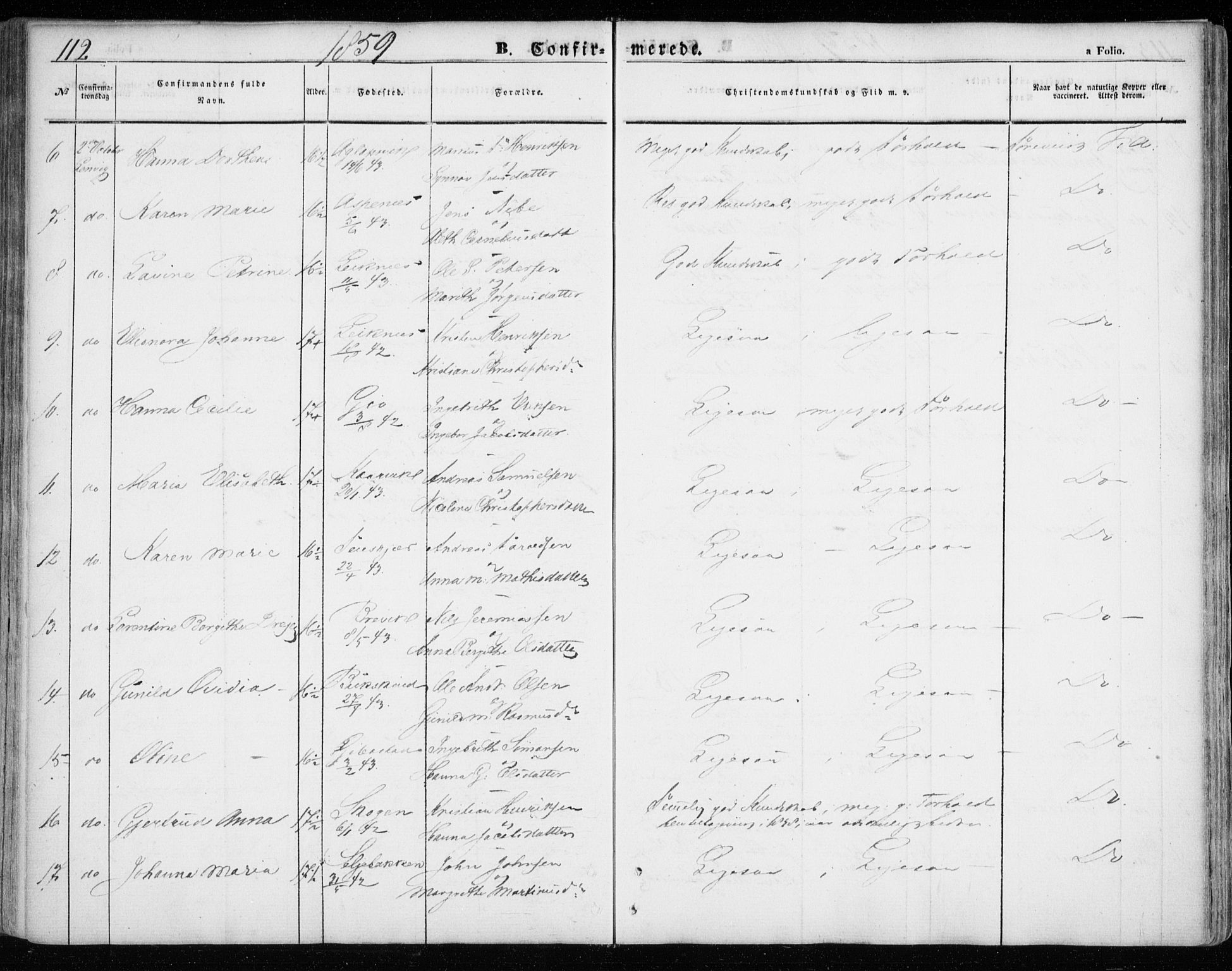 Lenvik sokneprestembete, SATØ/S-1310/H/Ha/Haa/L0007kirke: Parish register (official) no. 7, 1855-1865, p. 112