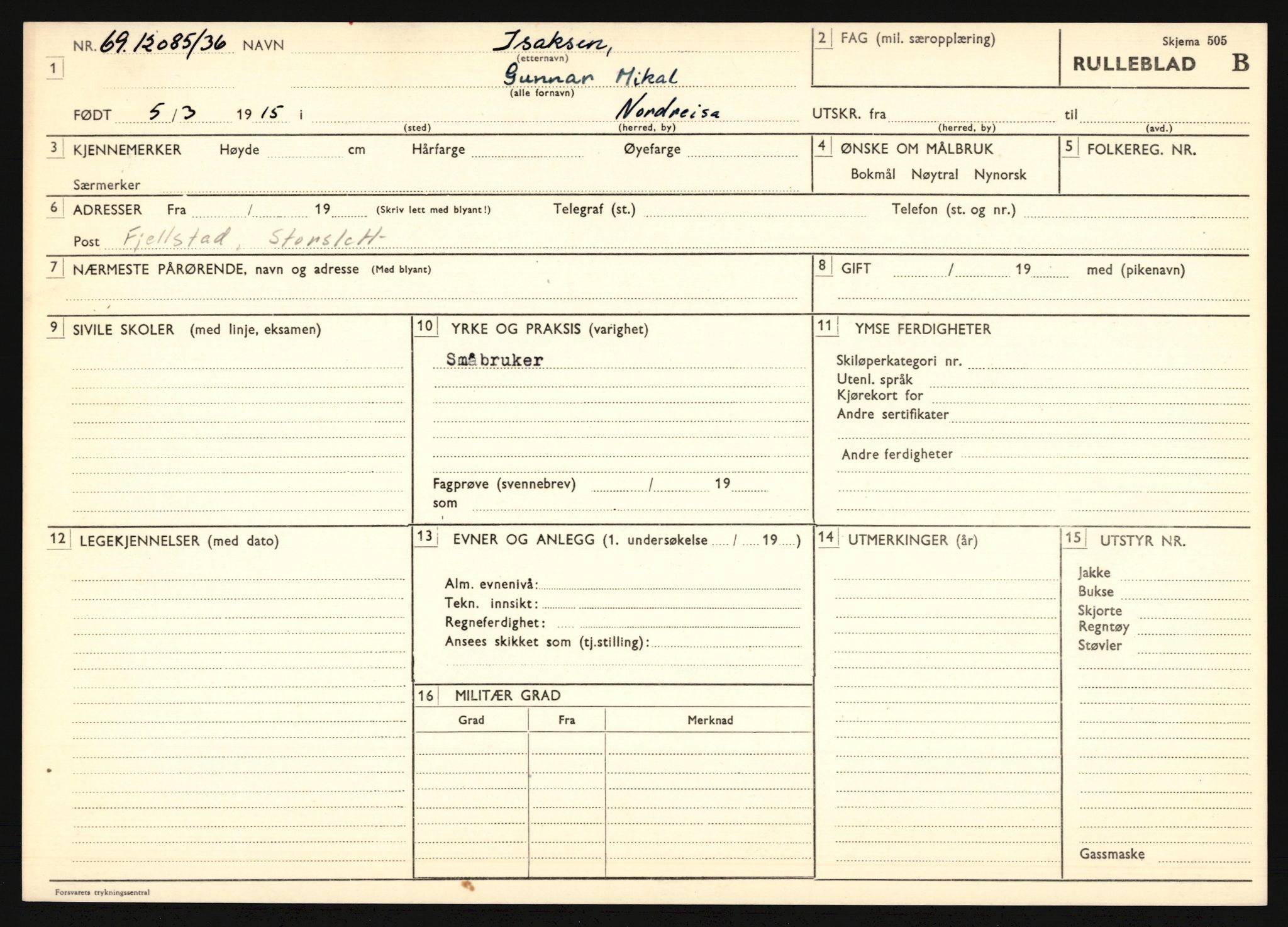 Forsvaret, Troms infanteriregiment nr. 16, AV/RA-RAFA-3146/P/Pa/L0020: Rulleblad for regimentets menige mannskaper, årsklasse 1936, 1936, p. 515