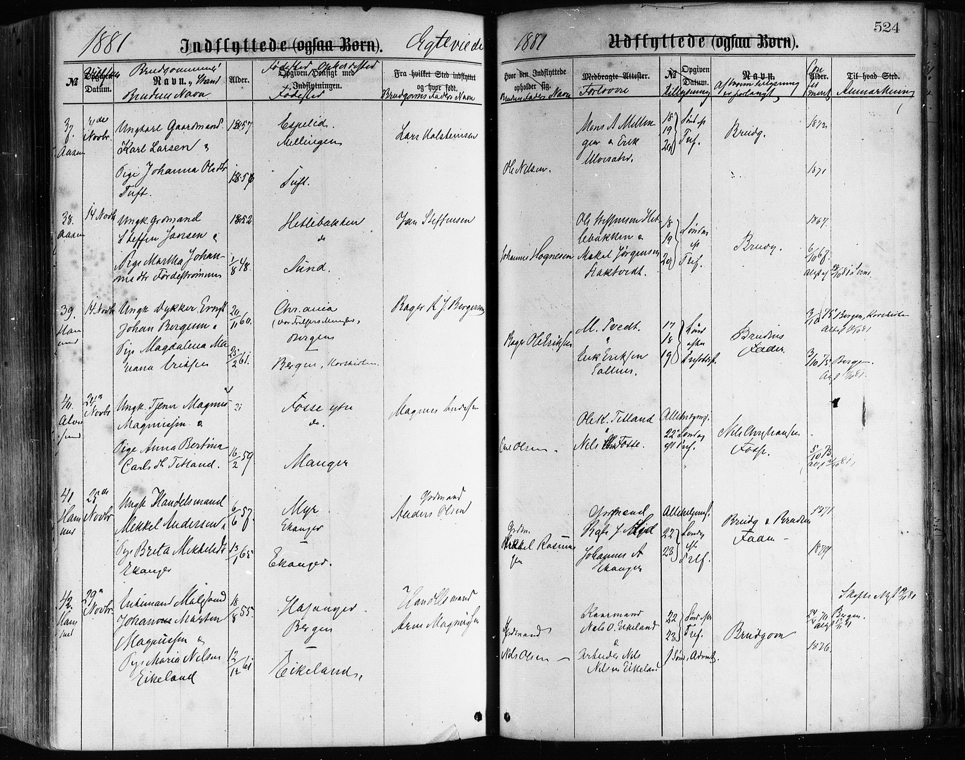 Hamre sokneprestembete, AV/SAB-A-75501/H/Ha/Haa/Haaa/L0015: Parish register (official) no. A 15, 1870-1881, p. 524