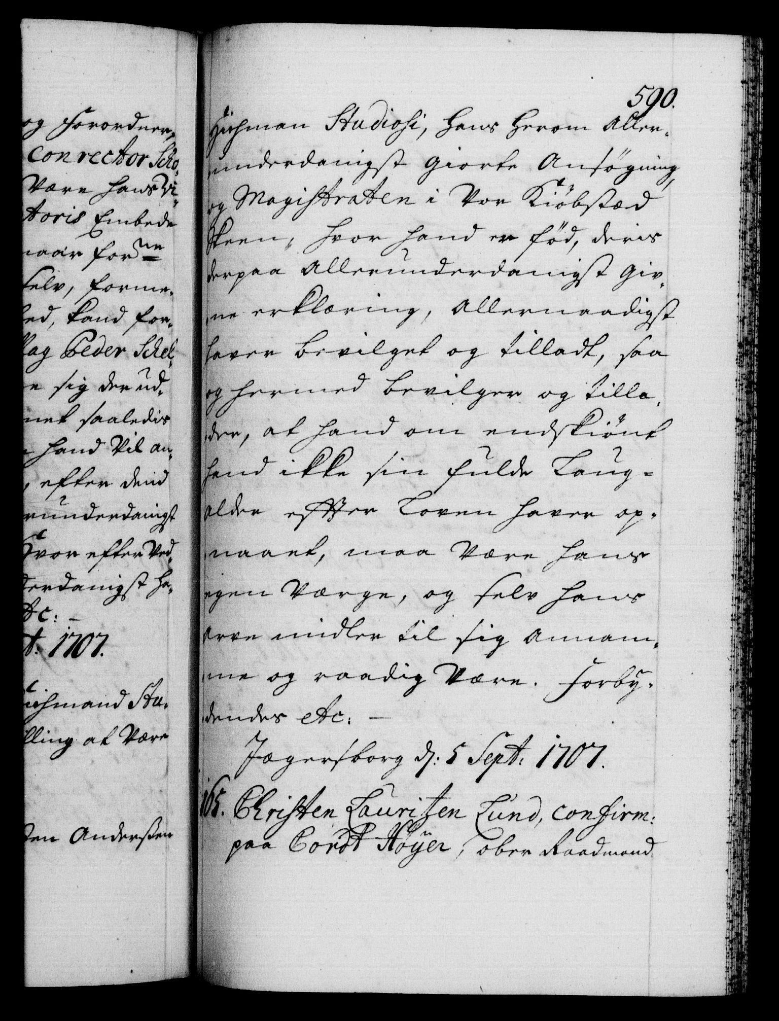 Danske Kanselli 1572-1799, RA/EA-3023/F/Fc/Fca/Fcaa/L0019: Norske registre, 1704-1707, p. 590a