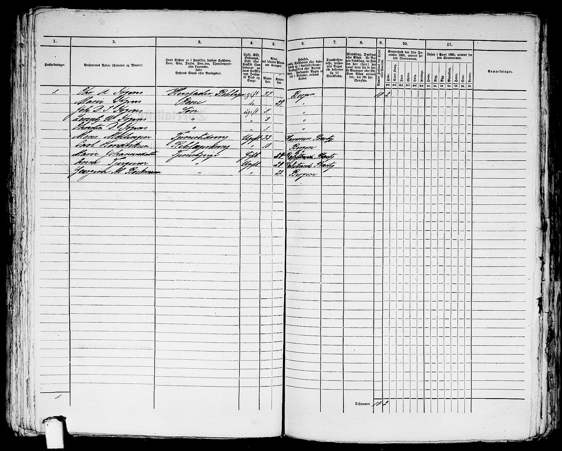 RA, 1865 census for Bergen, 1865, p. 4926