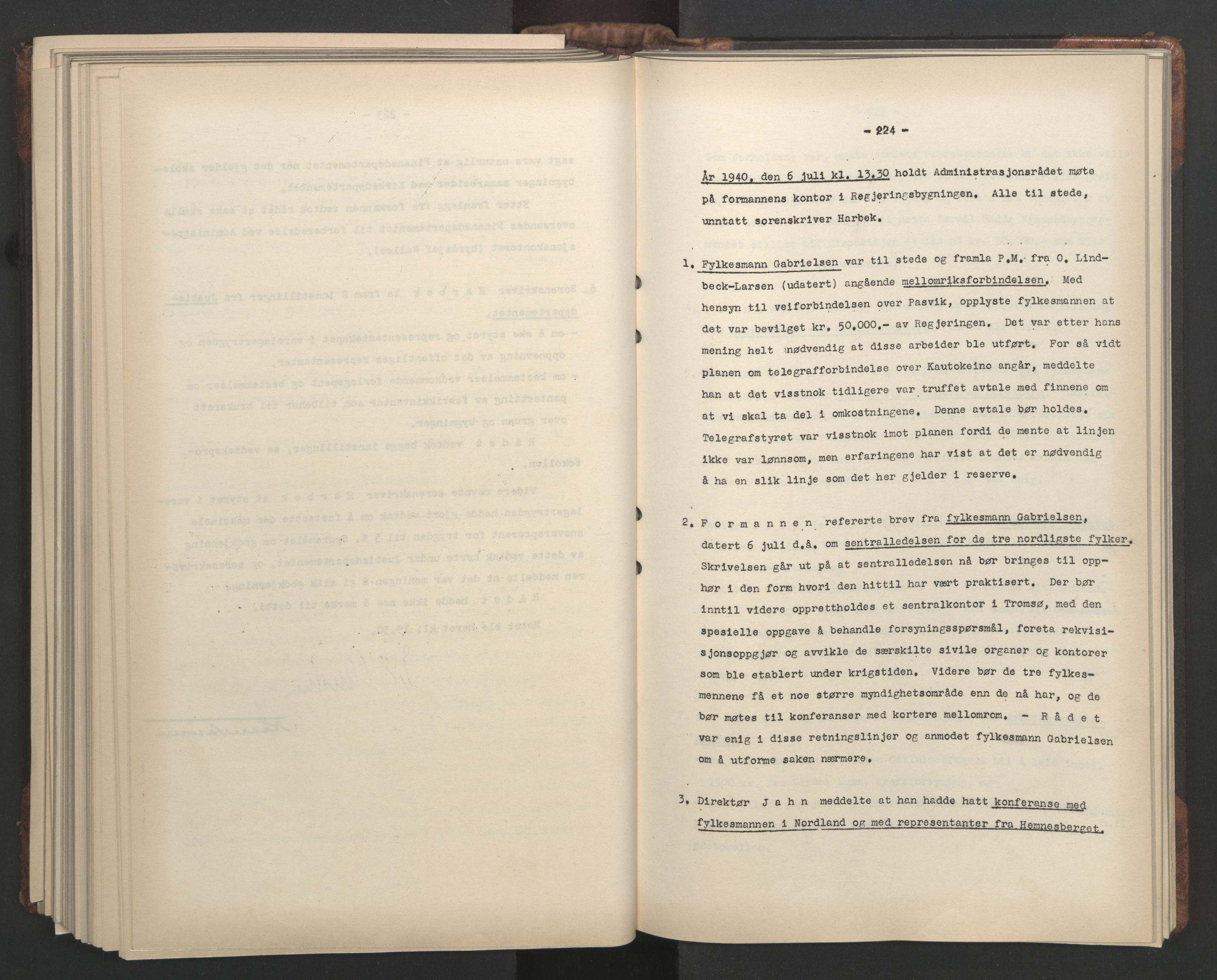 Administrasjonsrådet, AV/RA-S-1004/A/L0001: Møteprotokoll med tillegg 15/4-25/9, 1940, p. 224
