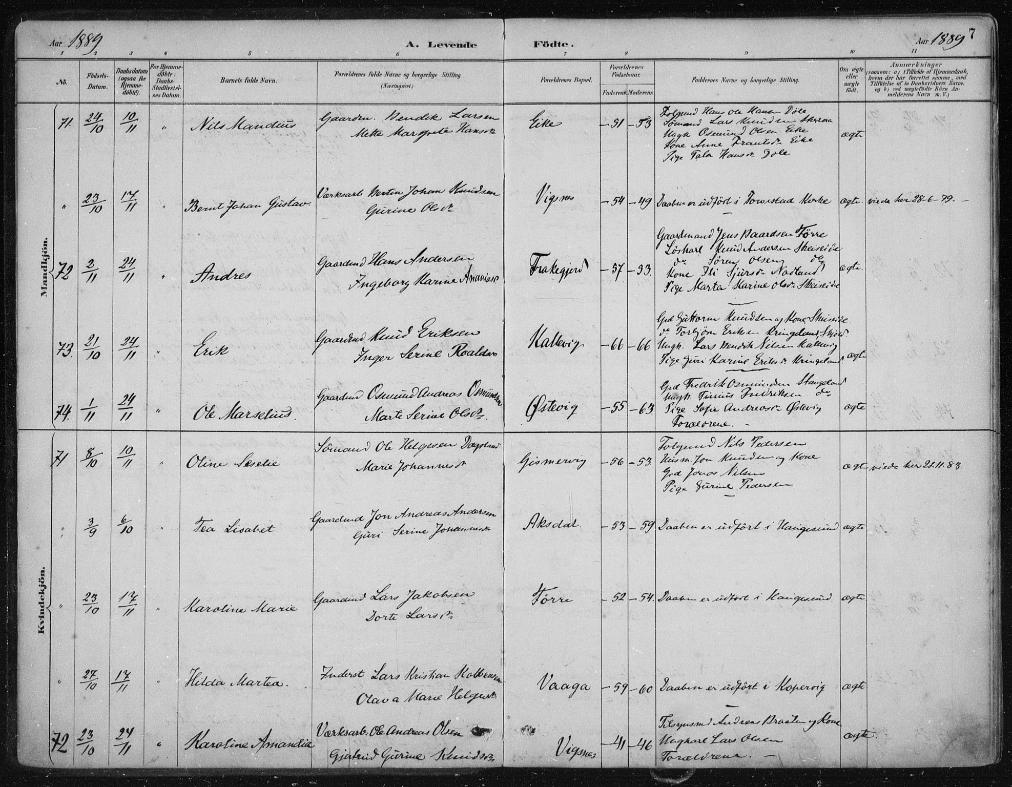 Avaldsnes sokneprestkontor, AV/SAST-A -101851/H/Ha/Haa/L0017: Parish register (official) no. A 17, 1889-1920, p. 7