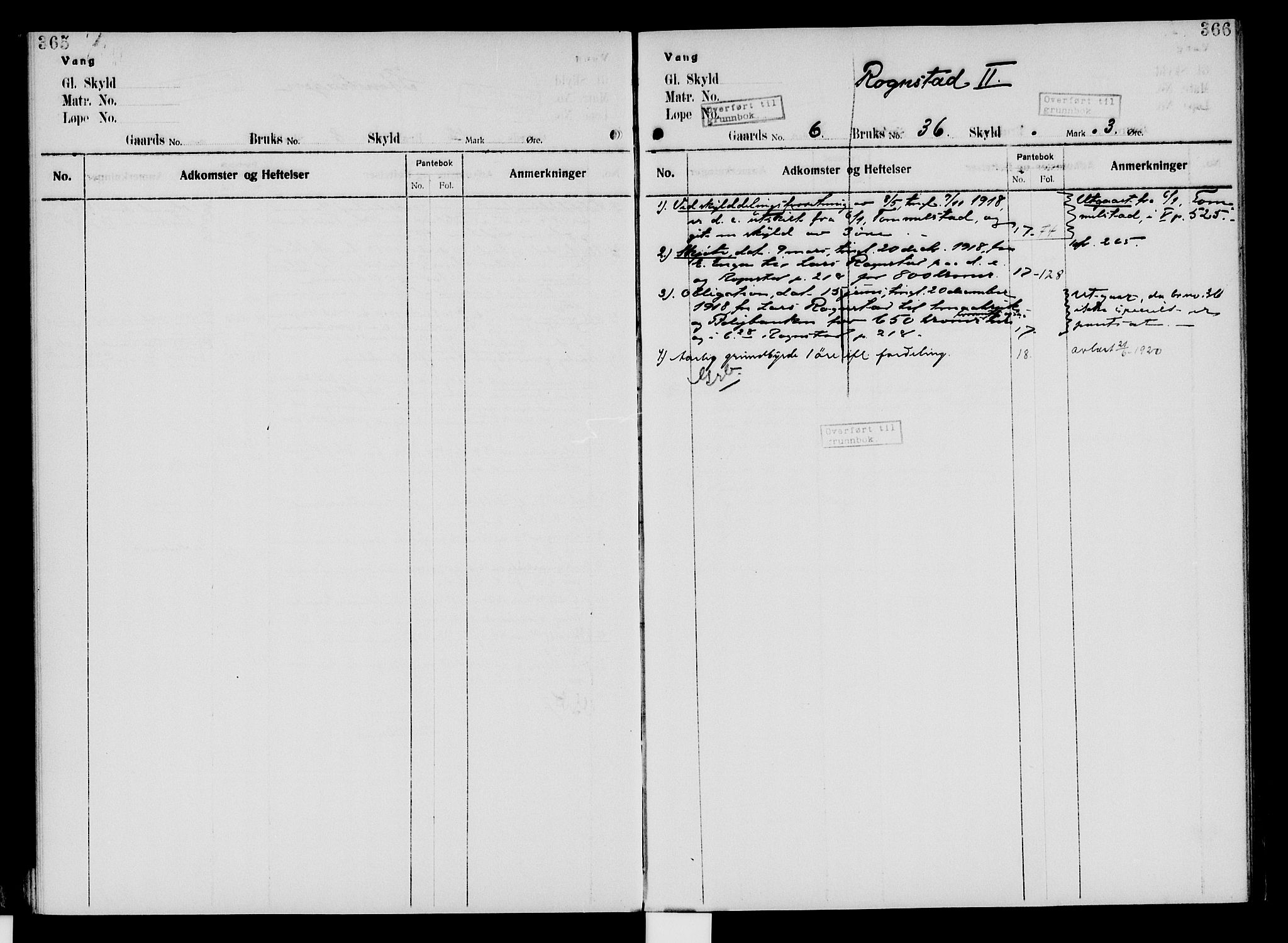 Nord-Hedmark sorenskriveri, SAH/TING-012/H/Ha/Had/Hade/L0005: Mortgage register no. 4.5, 1916-1940, p. 365-366