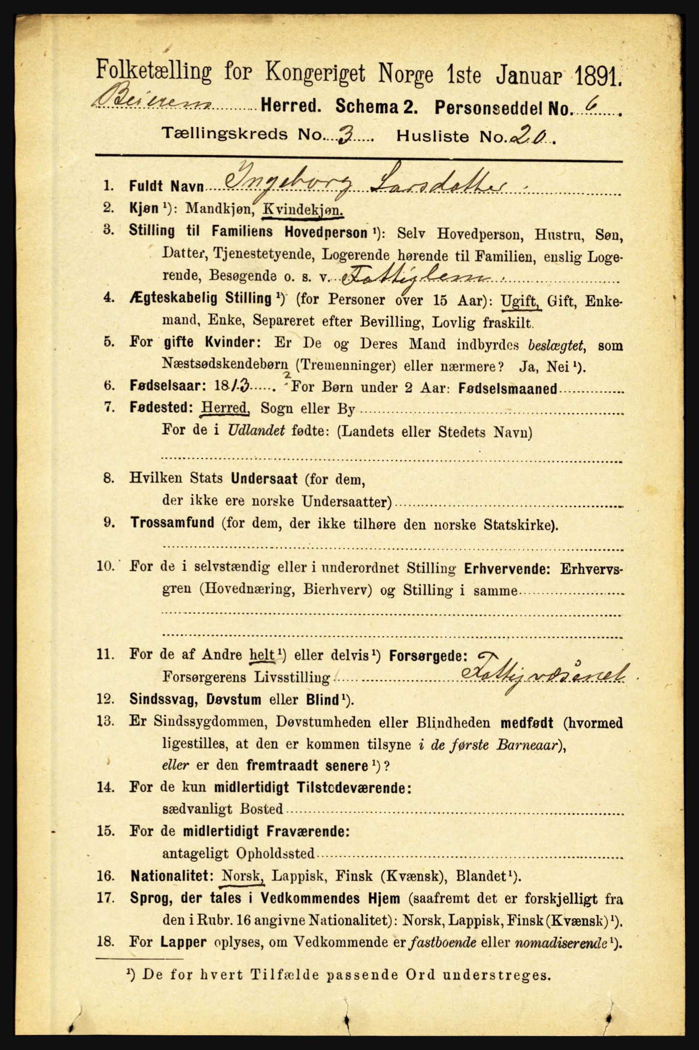 RA, 1891 census for 1839 Beiarn, 1891, p. 1145