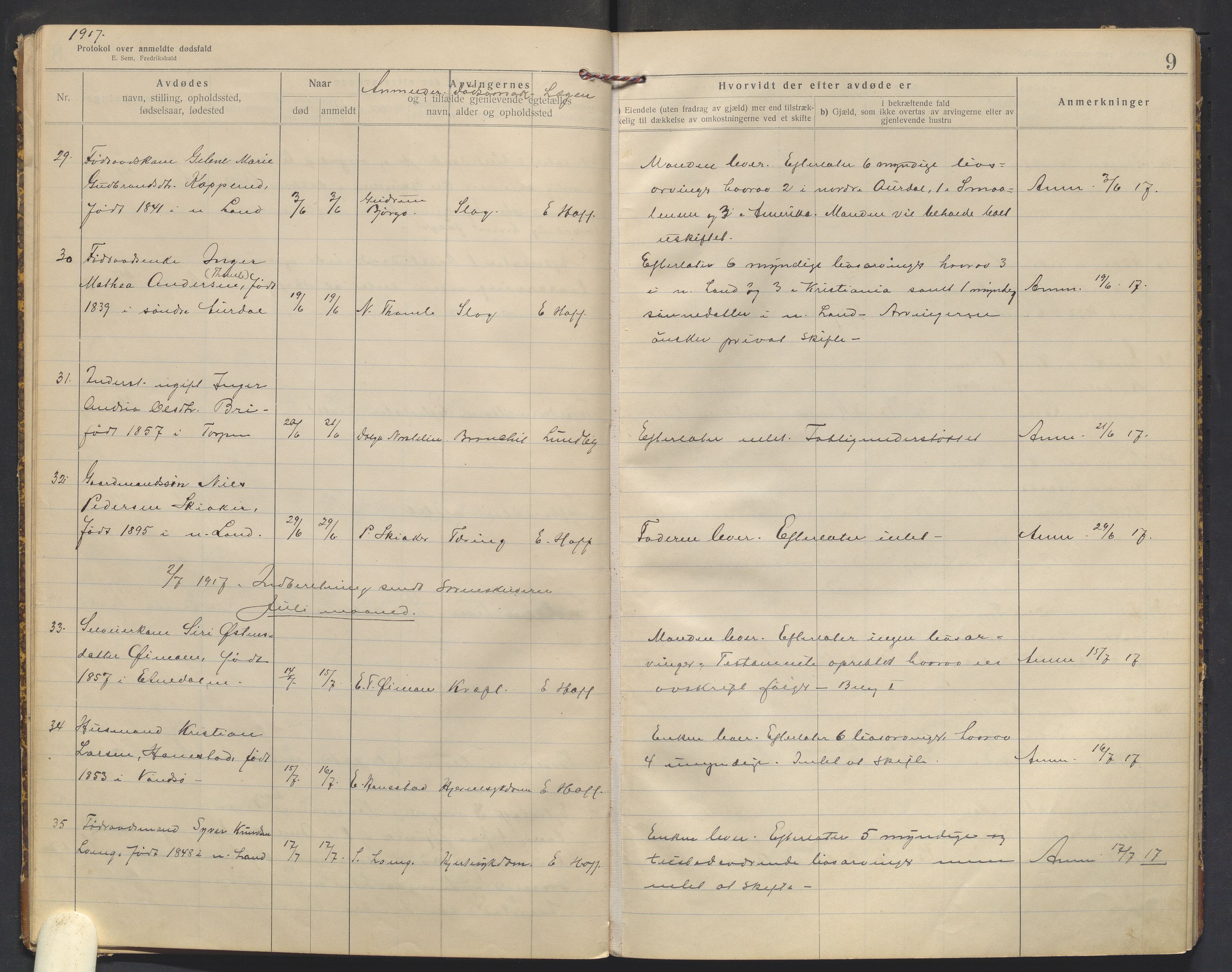 Nordre Land lensmannskontor, AV/SAH-LON-013/H/Ha/Haa/L0001/0003: Dødsfallsprotokoller / Dødsfallsprotokoll, 1916-1921, p. 9