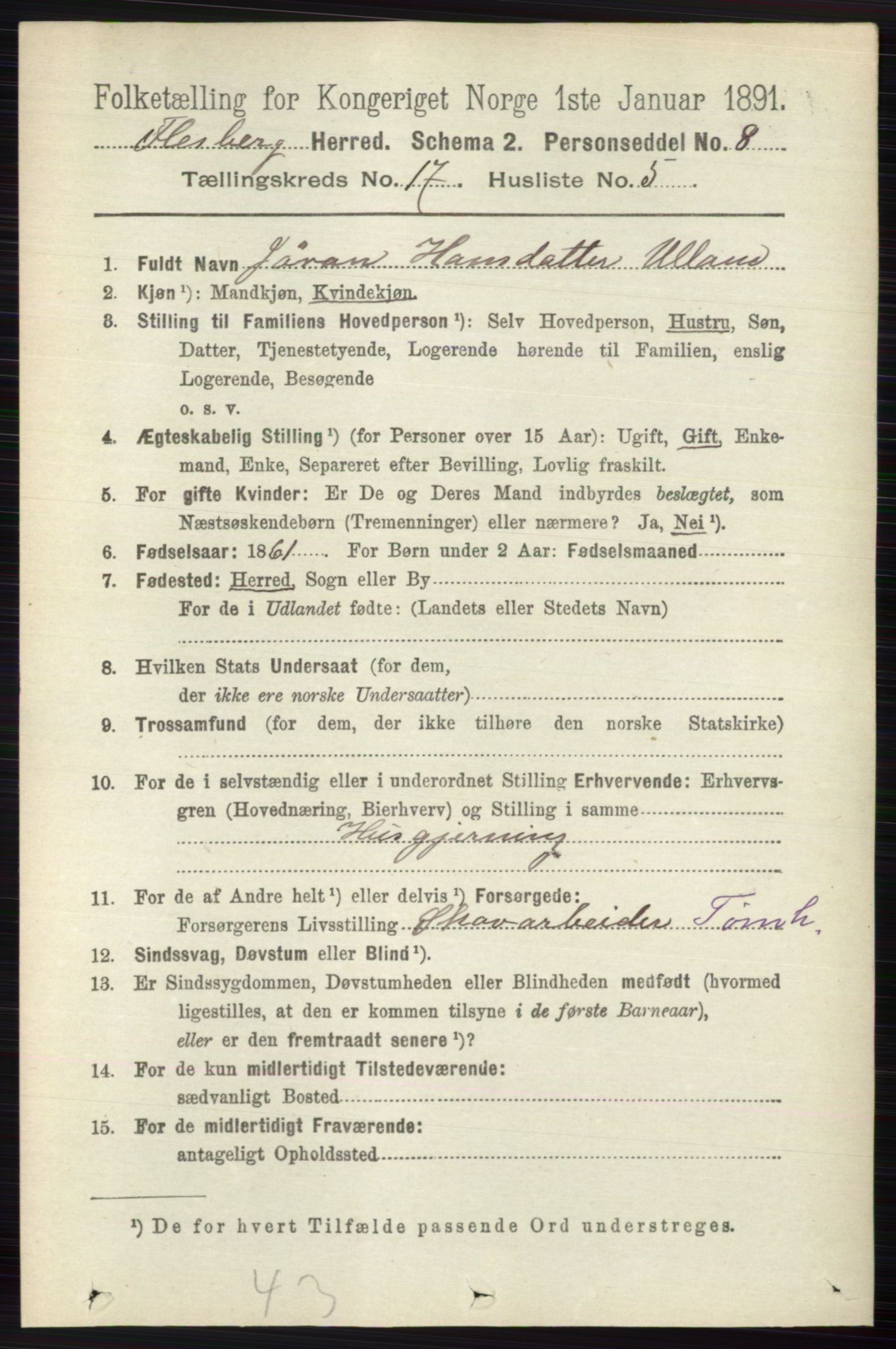 RA, 1891 census for 0631 Flesberg, 1891, p. 3011