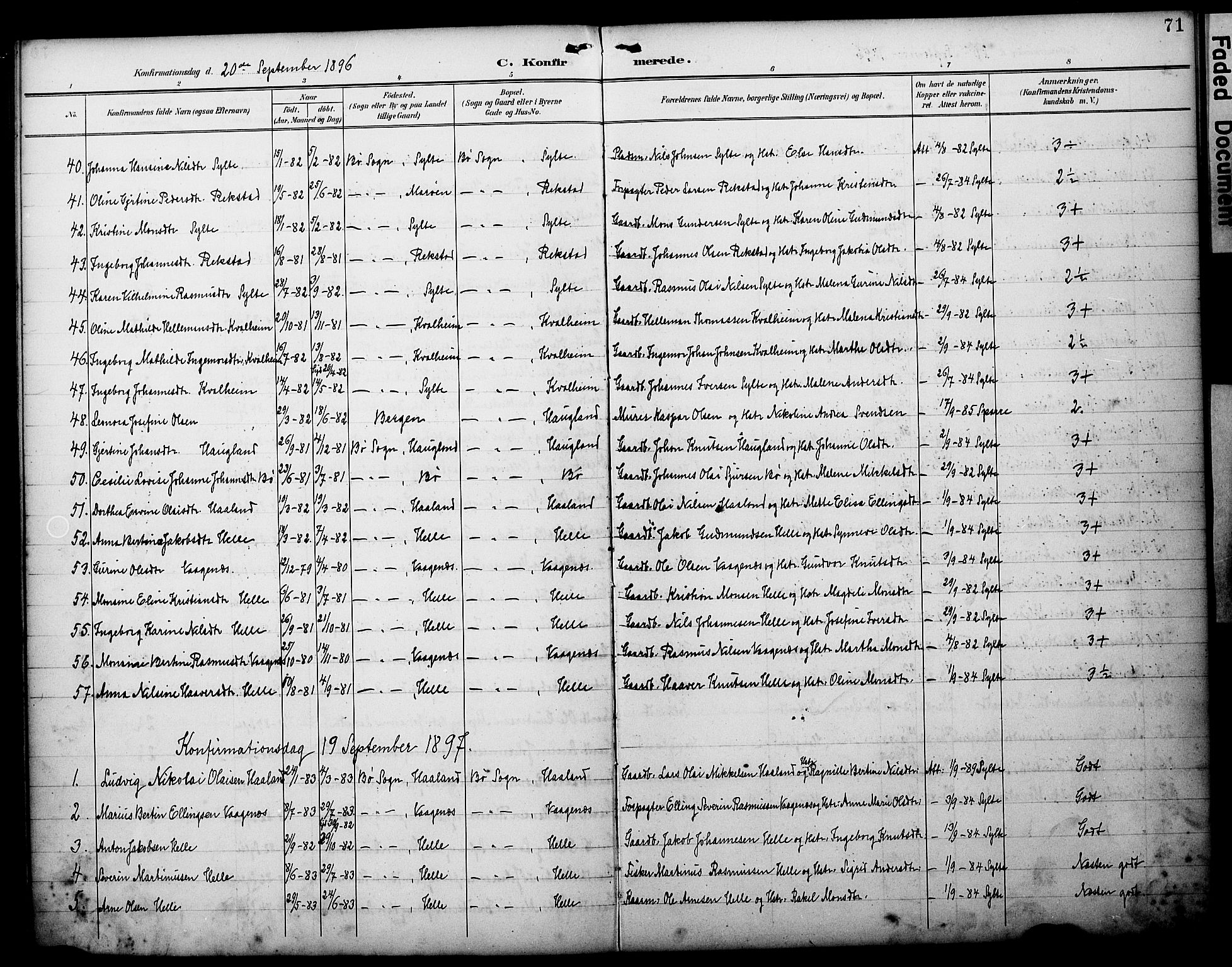 Manger sokneprestembete, AV/SAB-A-76801/H/Haa: Parish register (official) no. C 2, 1891-1902, p. 71