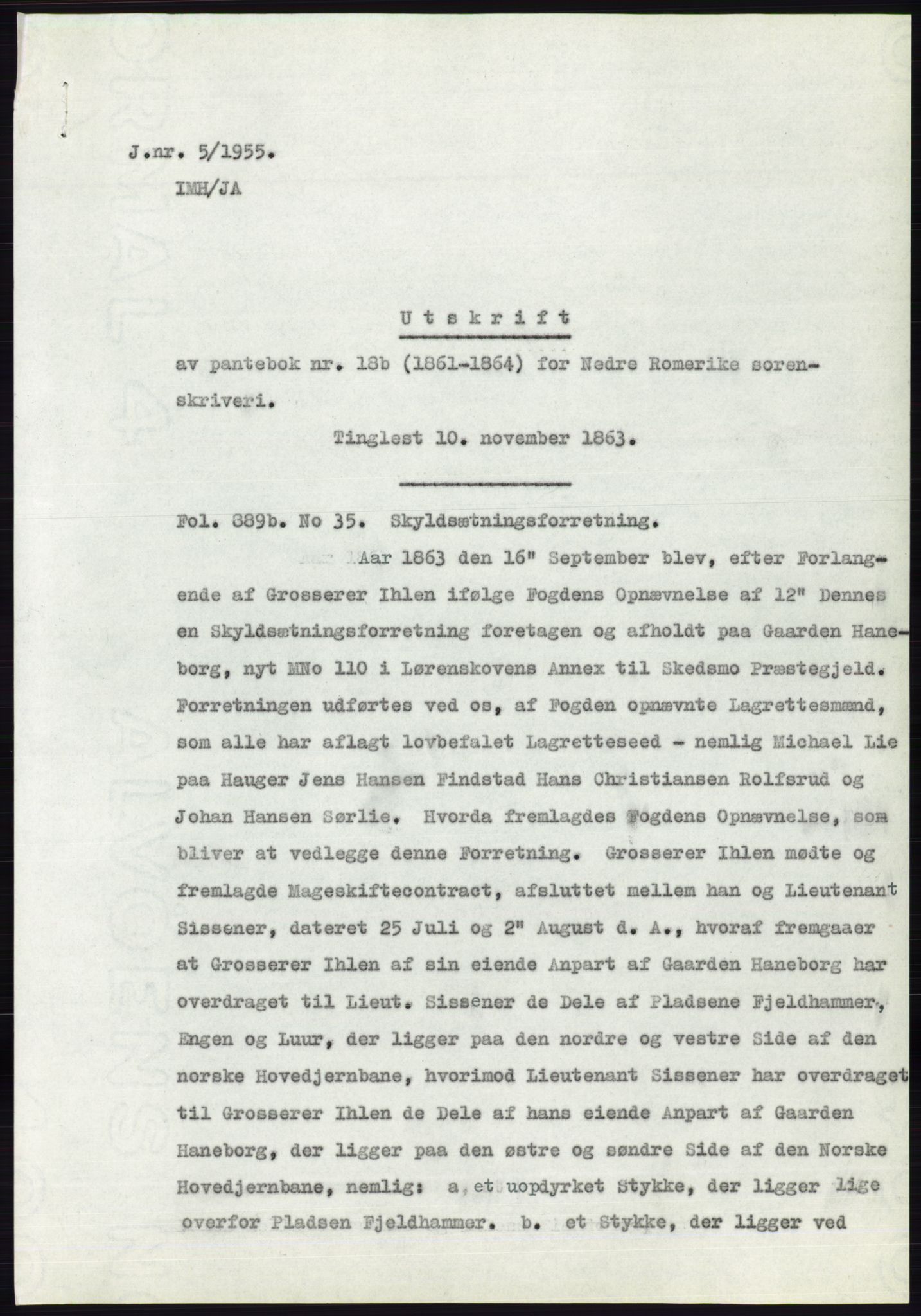 Statsarkivet i Oslo, AV/SAO-A-10621/Z/Zd/L0002: Avskrifter, j.nr 5-691/1955, 1955, p. 1