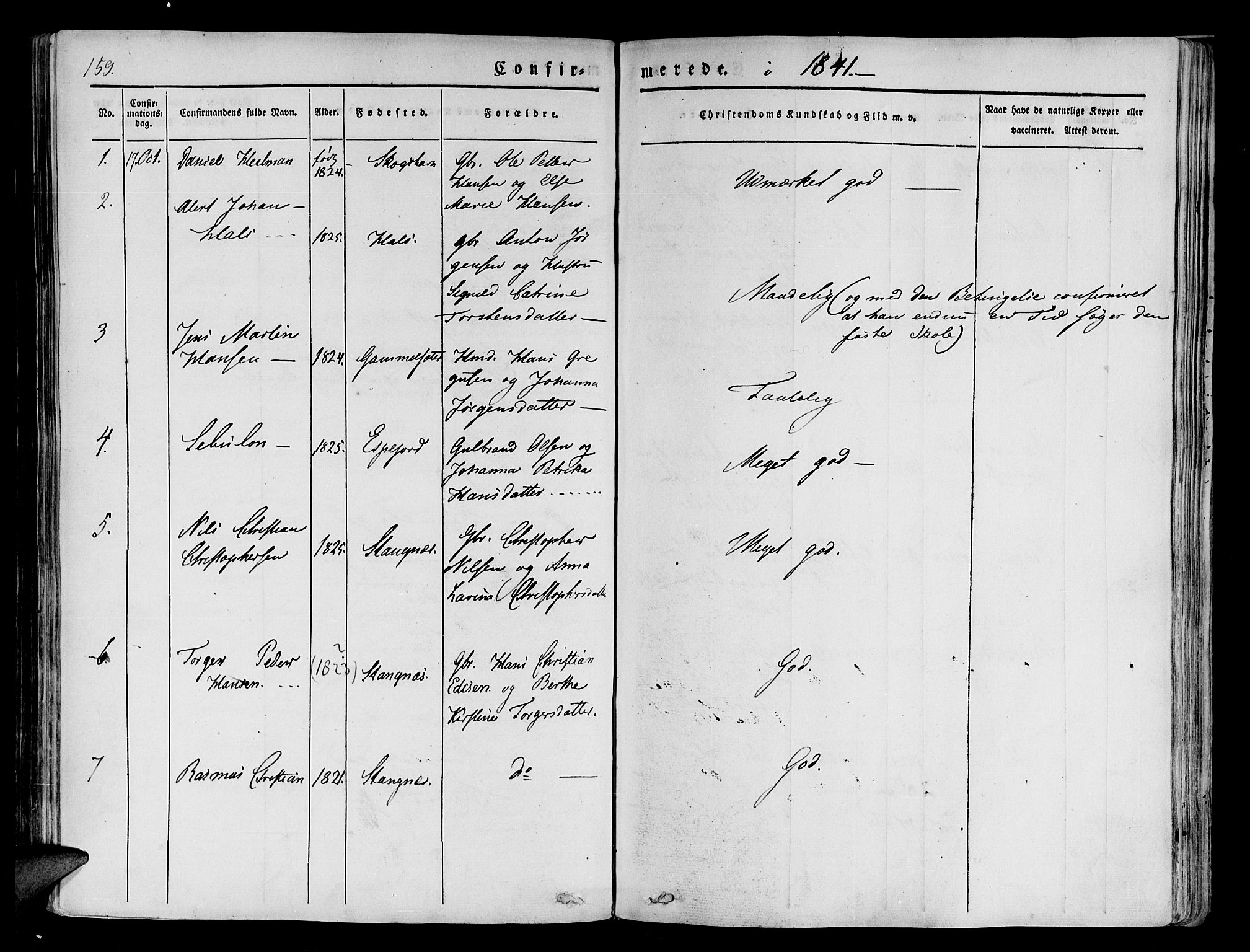 Tranøy sokneprestkontor, SATØ/S-1313/I/Ia/Iaa/L0005kirke: Parish register (official) no. 5, 1829-1844, p. 159