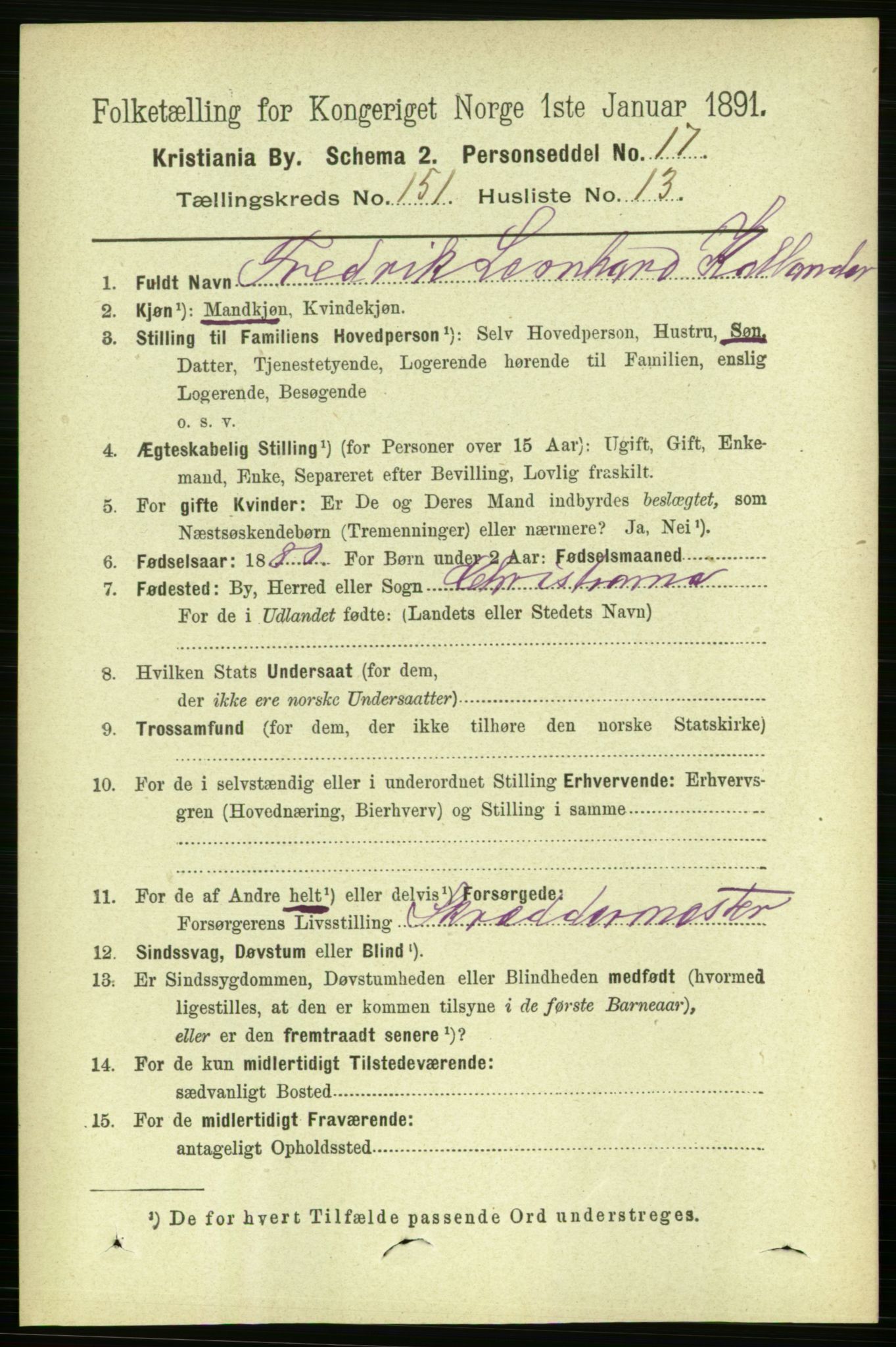 RA, 1891 census for 0301 Kristiania, 1891, p. 84618