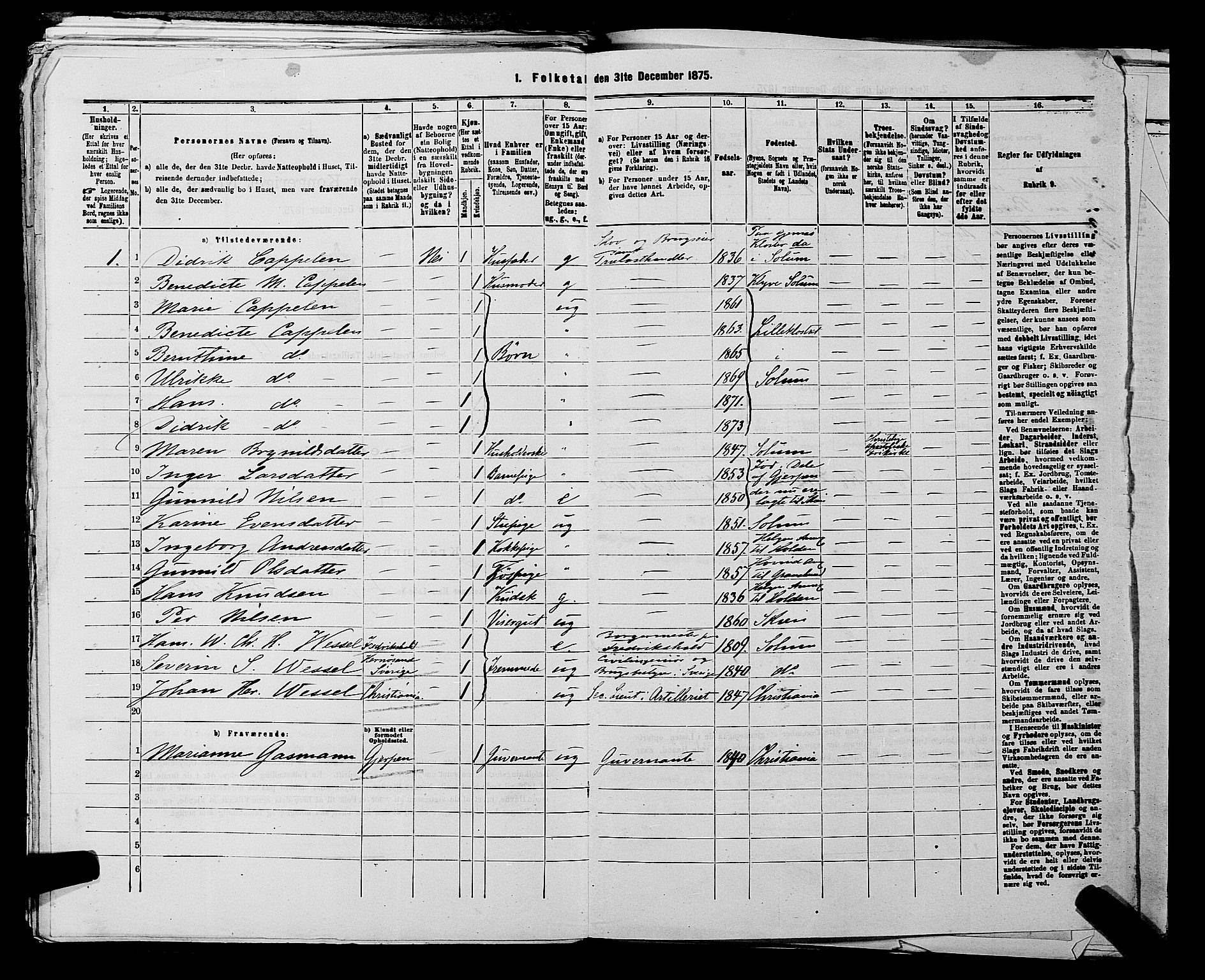 SAKO, 1875 census for 0818P Solum, 1875, p. 825