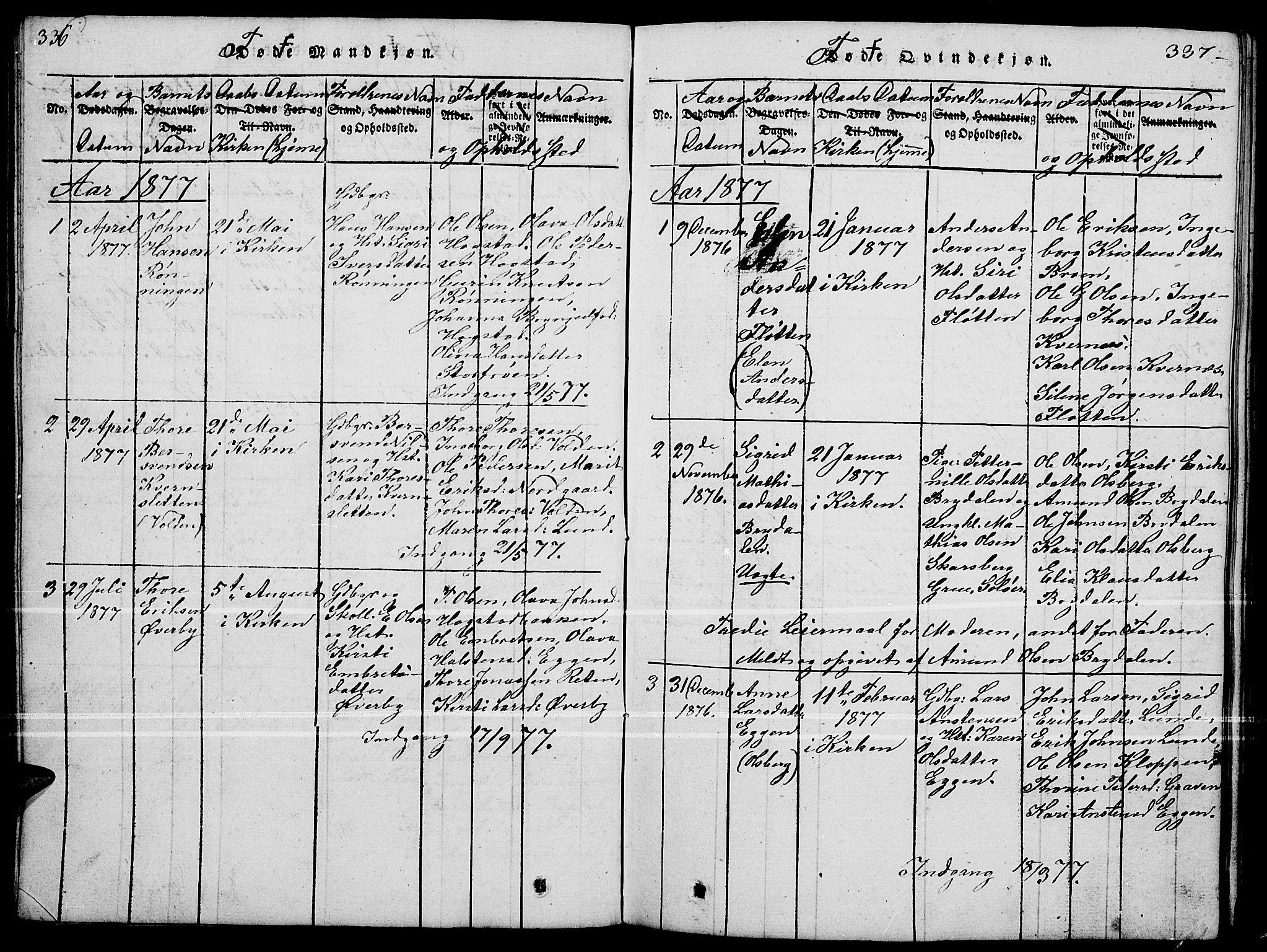 Tynset prestekontor, SAH/PREST-058/H/Ha/Hab/L0004: Parish register (copy) no. 4, 1814-1879, p. 336-337