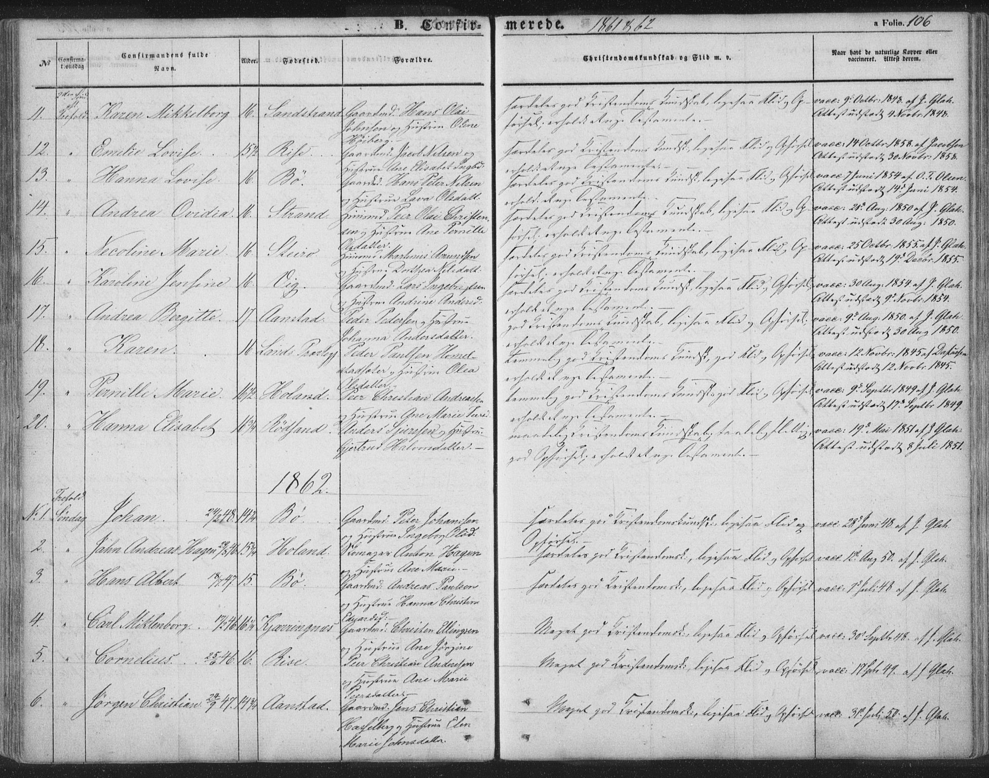 Ministerialprotokoller, klokkerbøker og fødselsregistre - Nordland, AV/SAT-A-1459/895/L1369: Parish register (official) no. 895A04, 1852-1872, p. 106