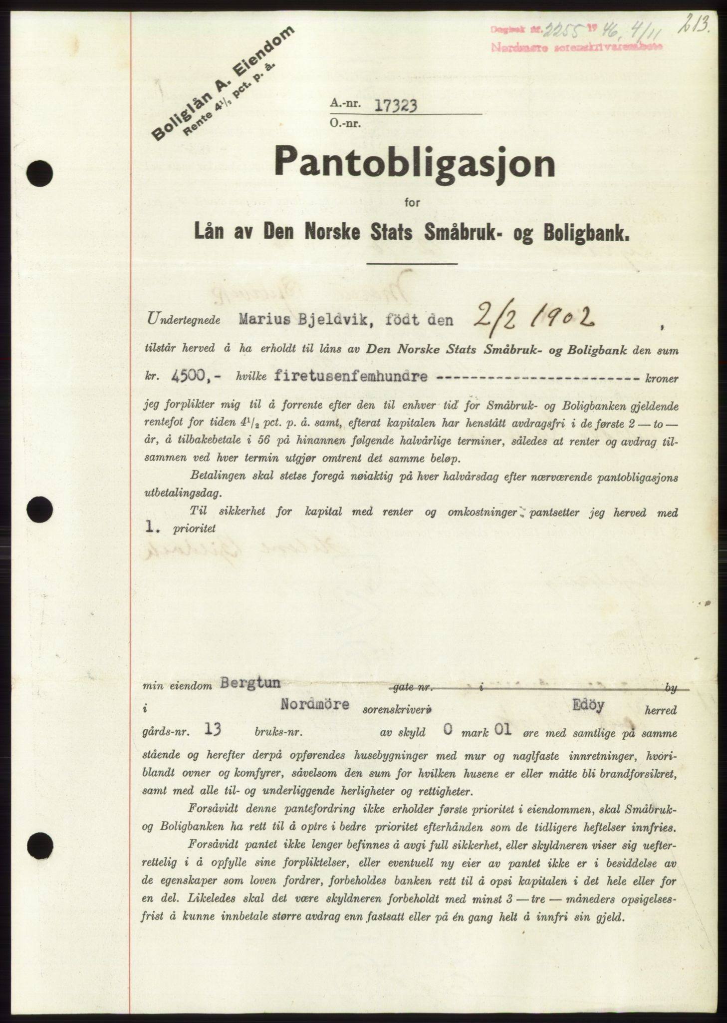 Nordmøre sorenskriveri, AV/SAT-A-4132/1/2/2Ca: Mortgage book no. B95, 1946-1947, Diary no: : 2255/1946