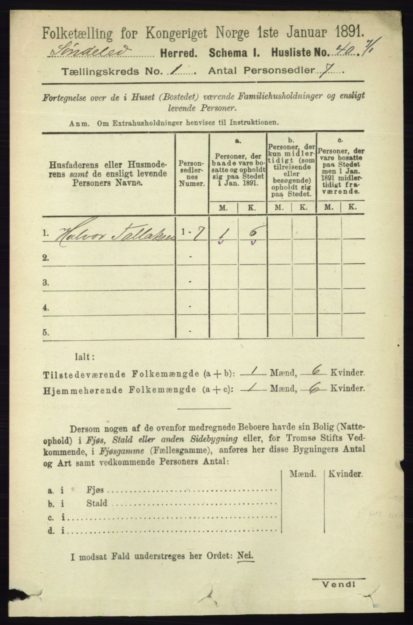 RA, 1891 census for 0913 Søndeled, 1891, p. 82