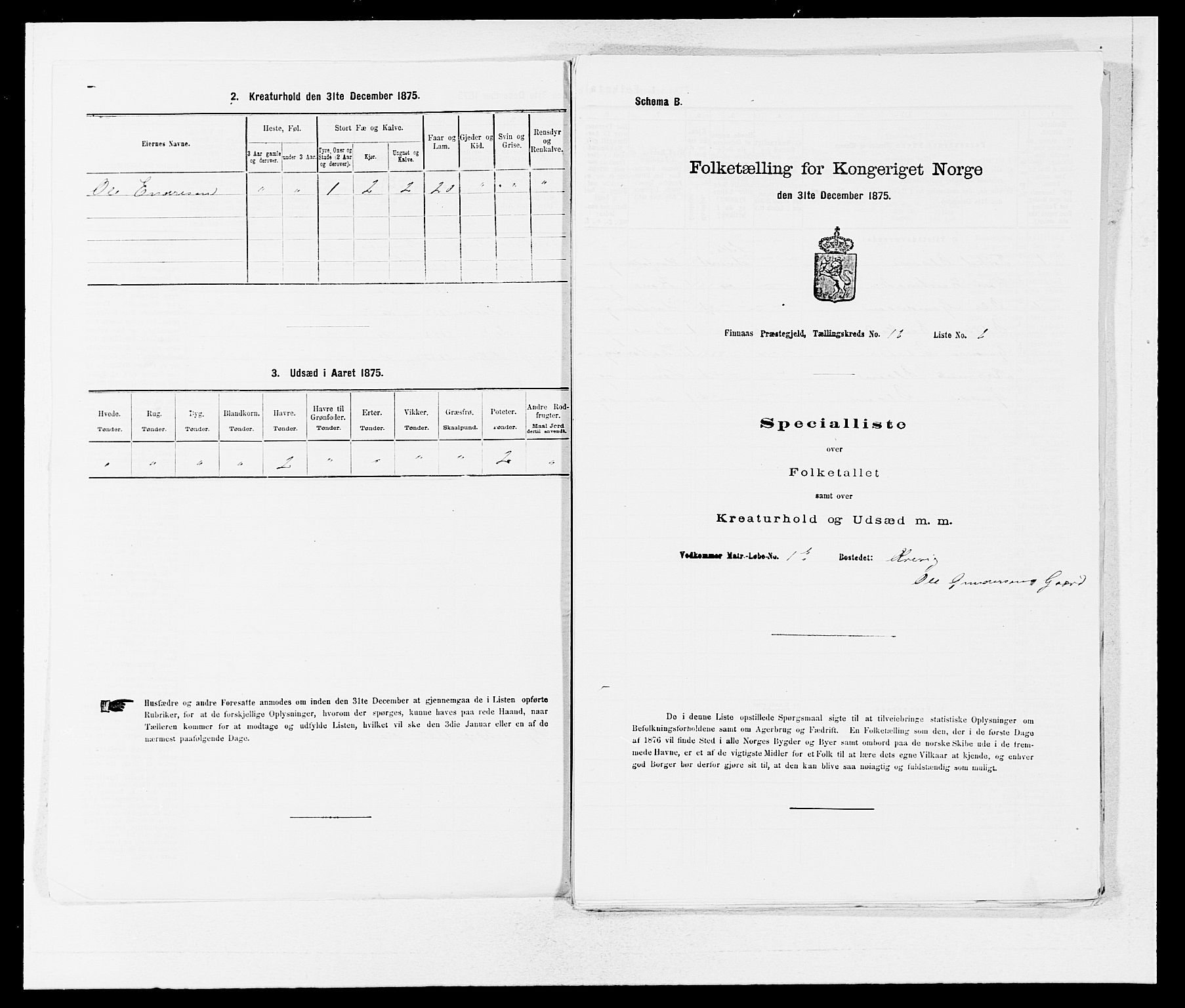 SAB, 1875 census for 1218P Finnås, 1875, p. 1360