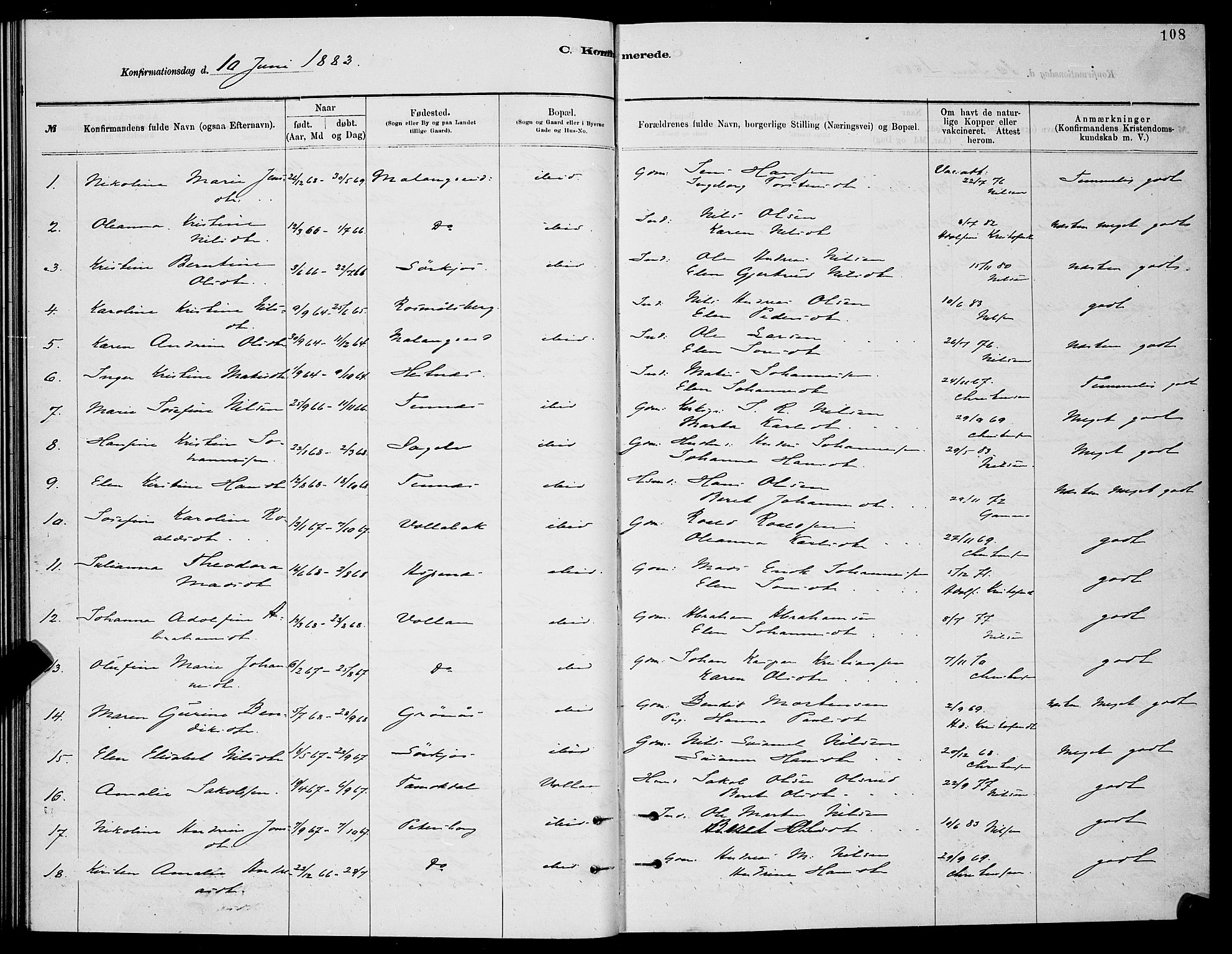 Balsfjord sokneprestembete, SATØ/S-1303/G/Ga/L0007klokker: Parish register (copy) no. 7, 1878-1889, p. 108