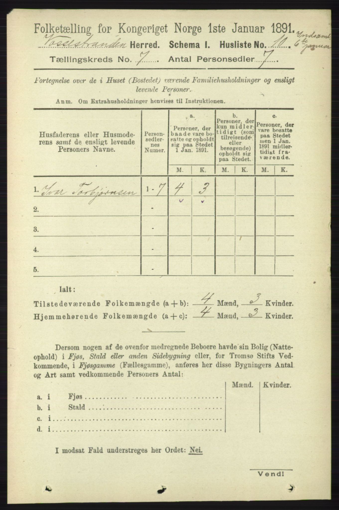 RA, 1891 census for 1236 Vossestrand, 1891, p. 2322