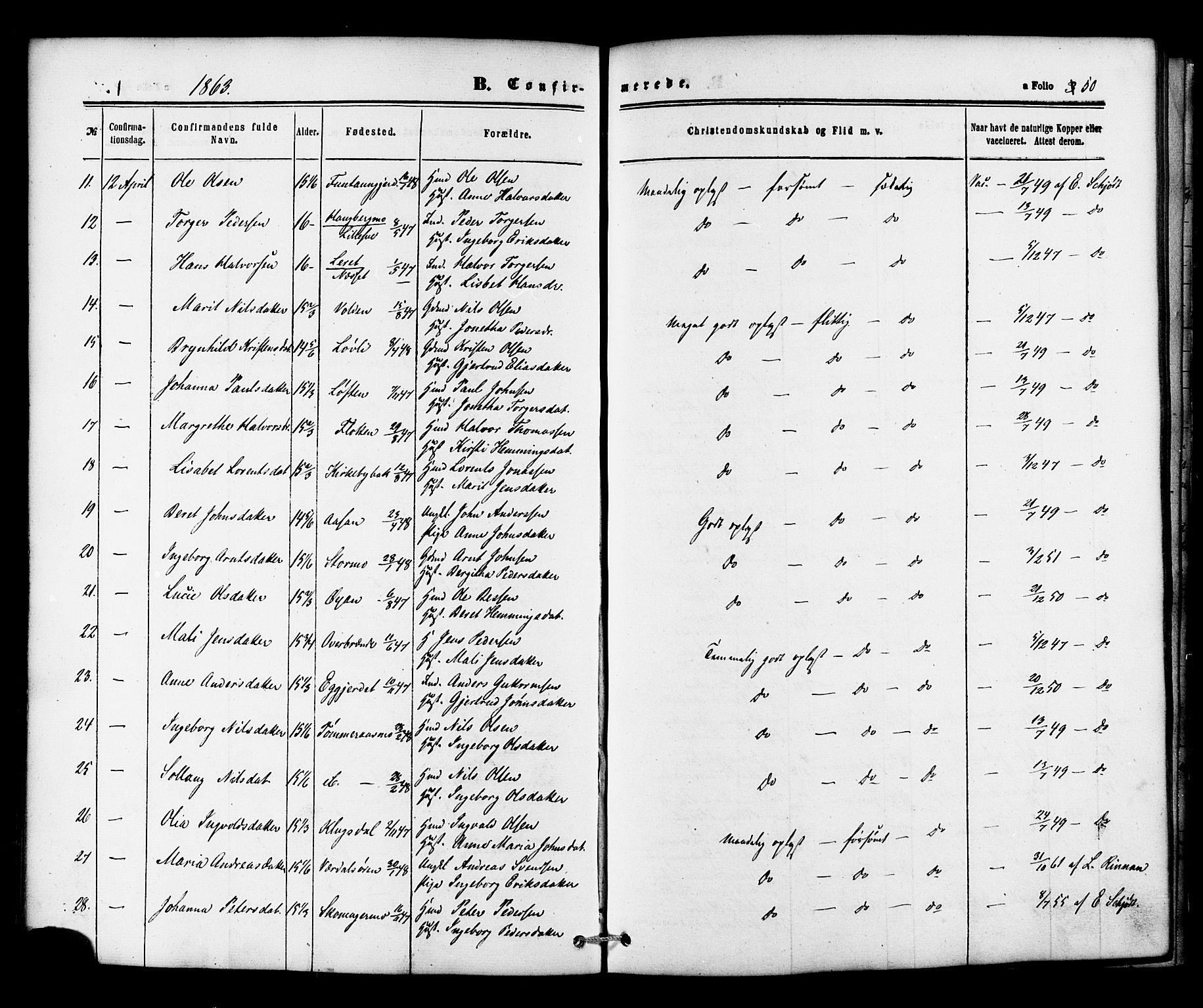 Ministerialprotokoller, klokkerbøker og fødselsregistre - Nord-Trøndelag, SAT/A-1458/706/L0041: Parish register (official) no. 706A02, 1862-1877, p. 50