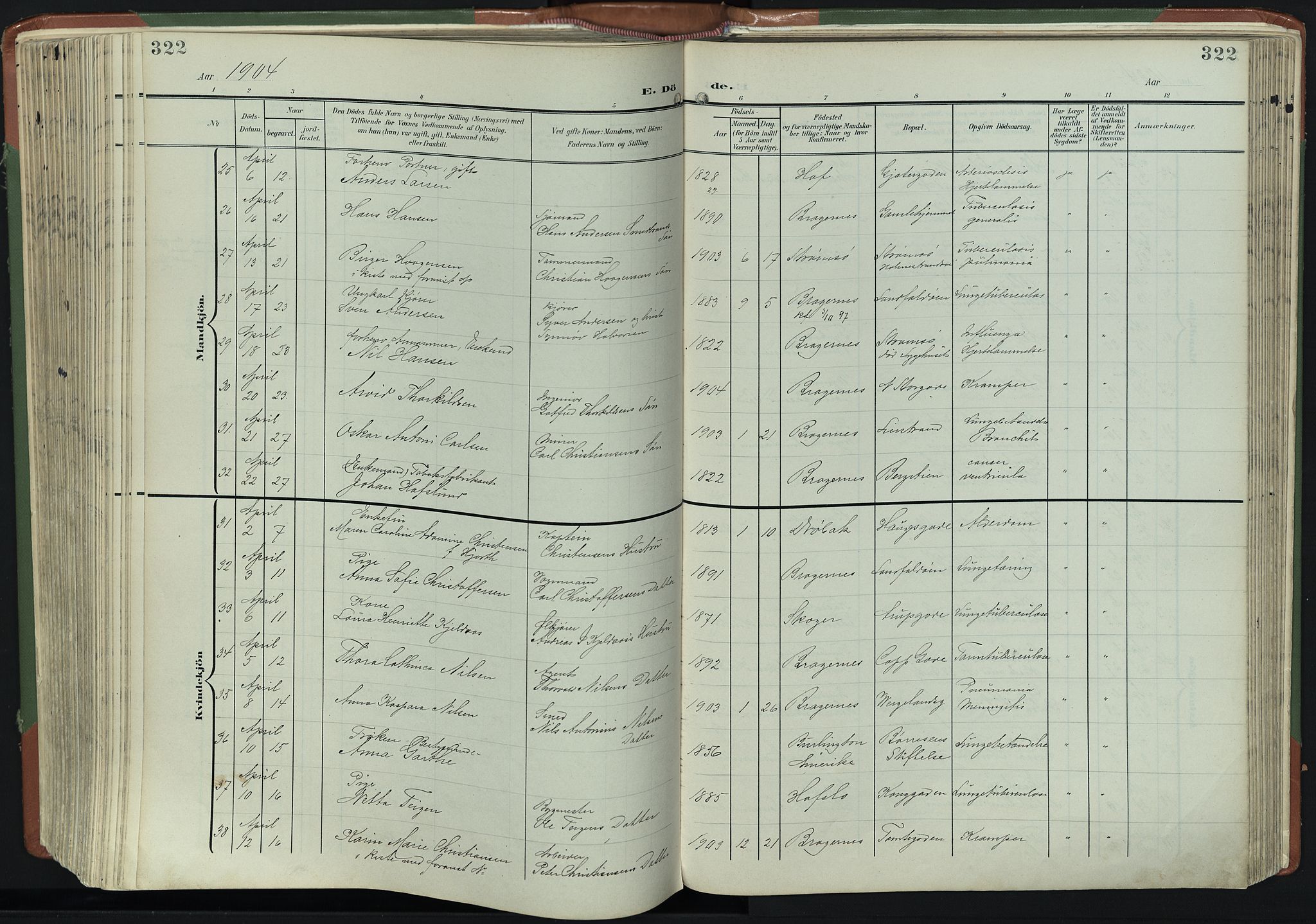 Bragernes kirkebøker, AV/SAKO-A-6/F/Fb/L0009: Parish register (official) no. II 9, 1902-1911, p. 322