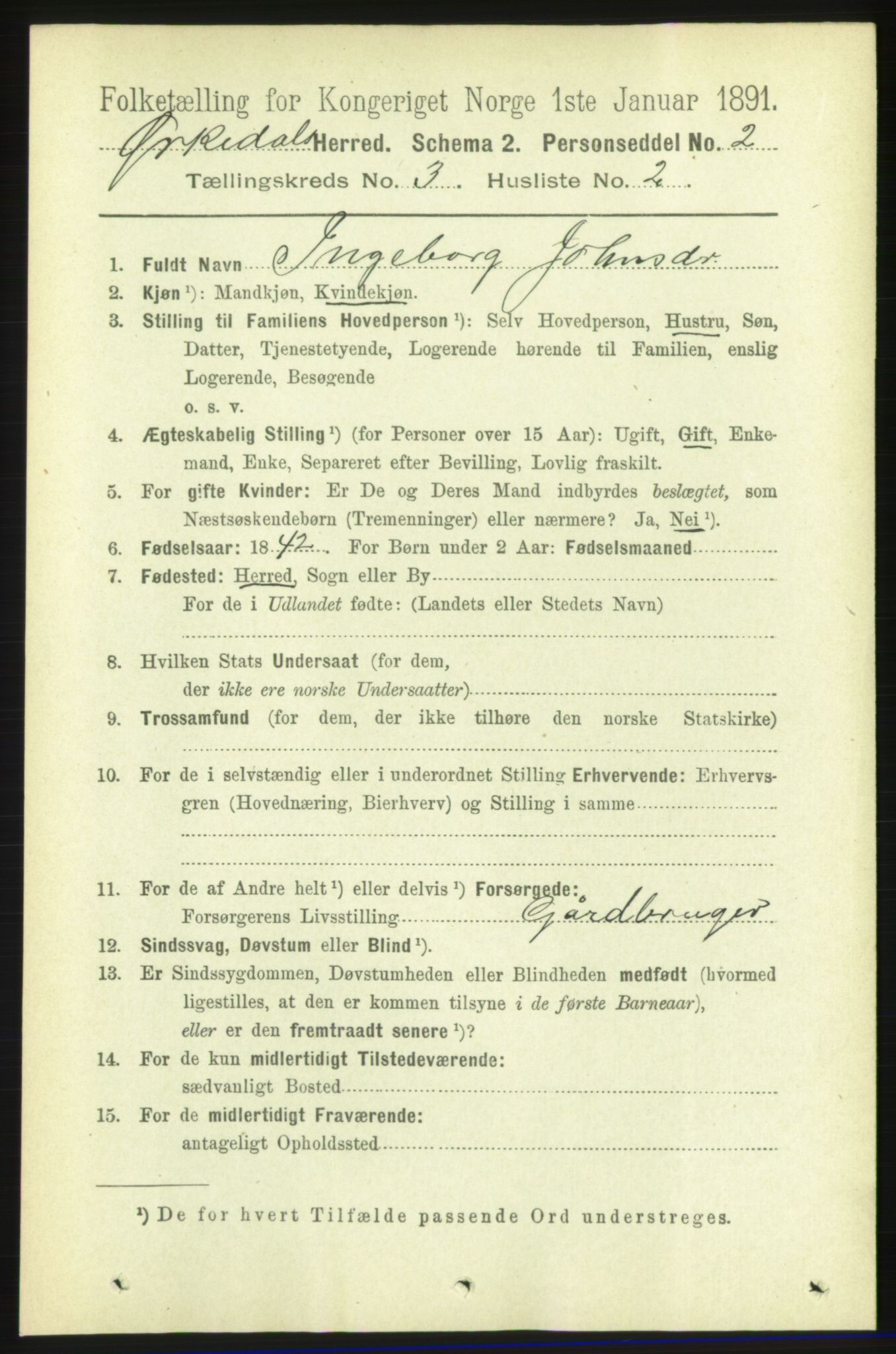 RA, 1891 census for 1638 Orkdal, 1891, p. 1485