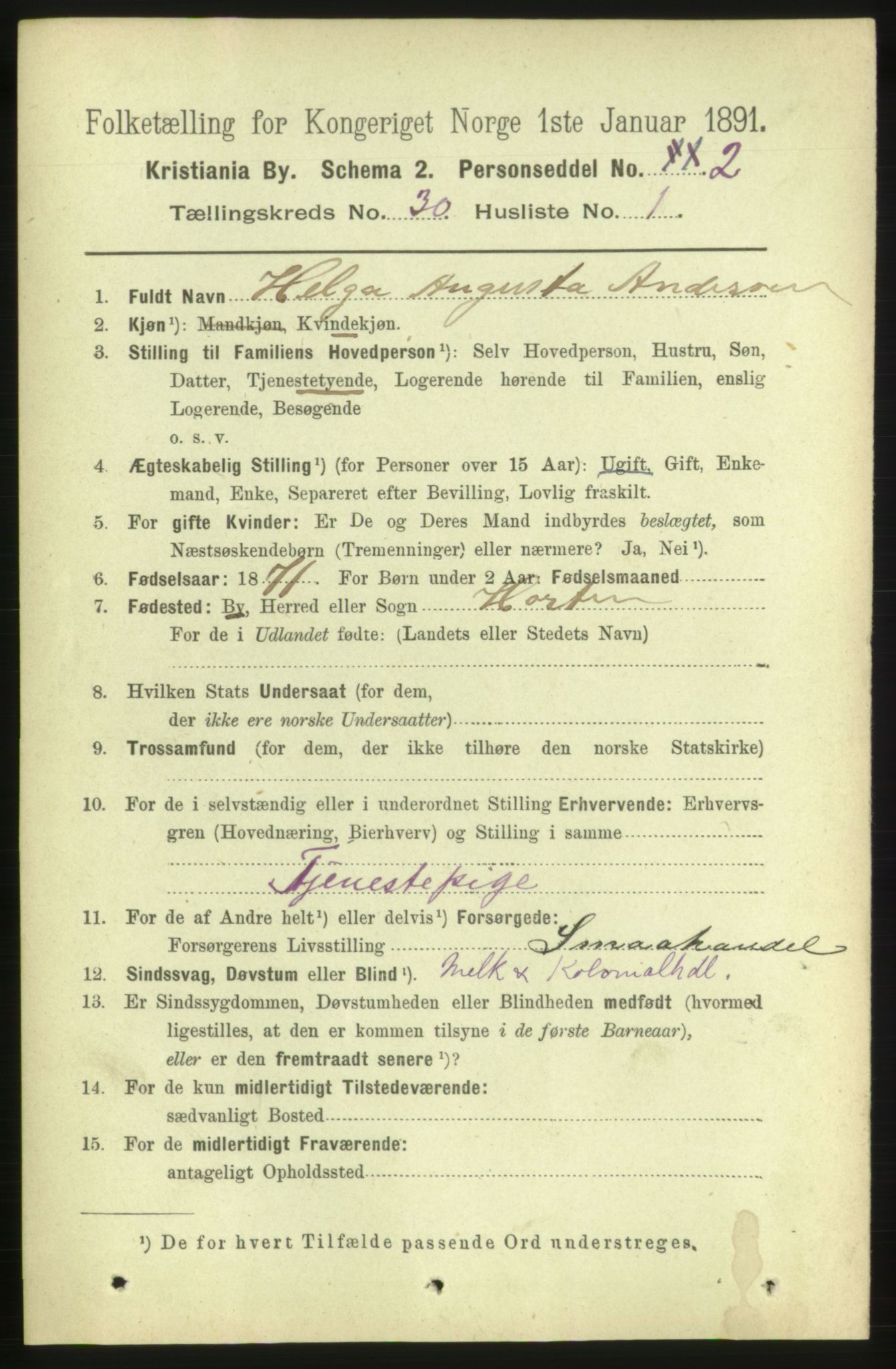 RA, 1891 census for 0301 Kristiania, 1891, p. 15563