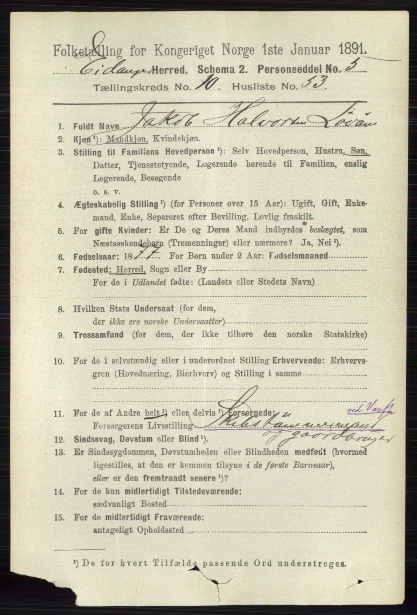 RA, 1891 census for 0813 Eidanger, 1891, p. 4203