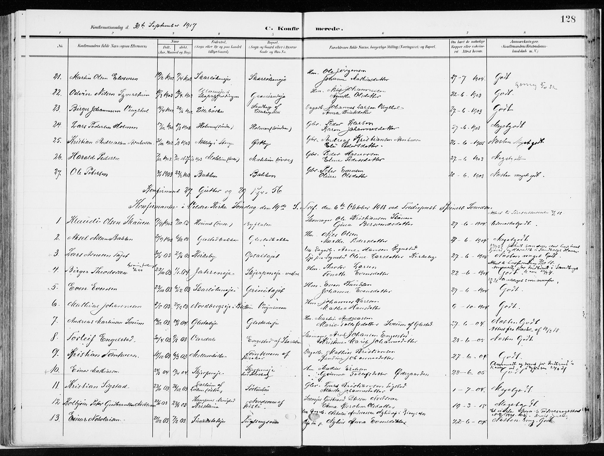 Ringsaker prestekontor, SAH/PREST-014/K/Ka/L0019: Parish register (official) no. 19, 1905-1920, p. 128