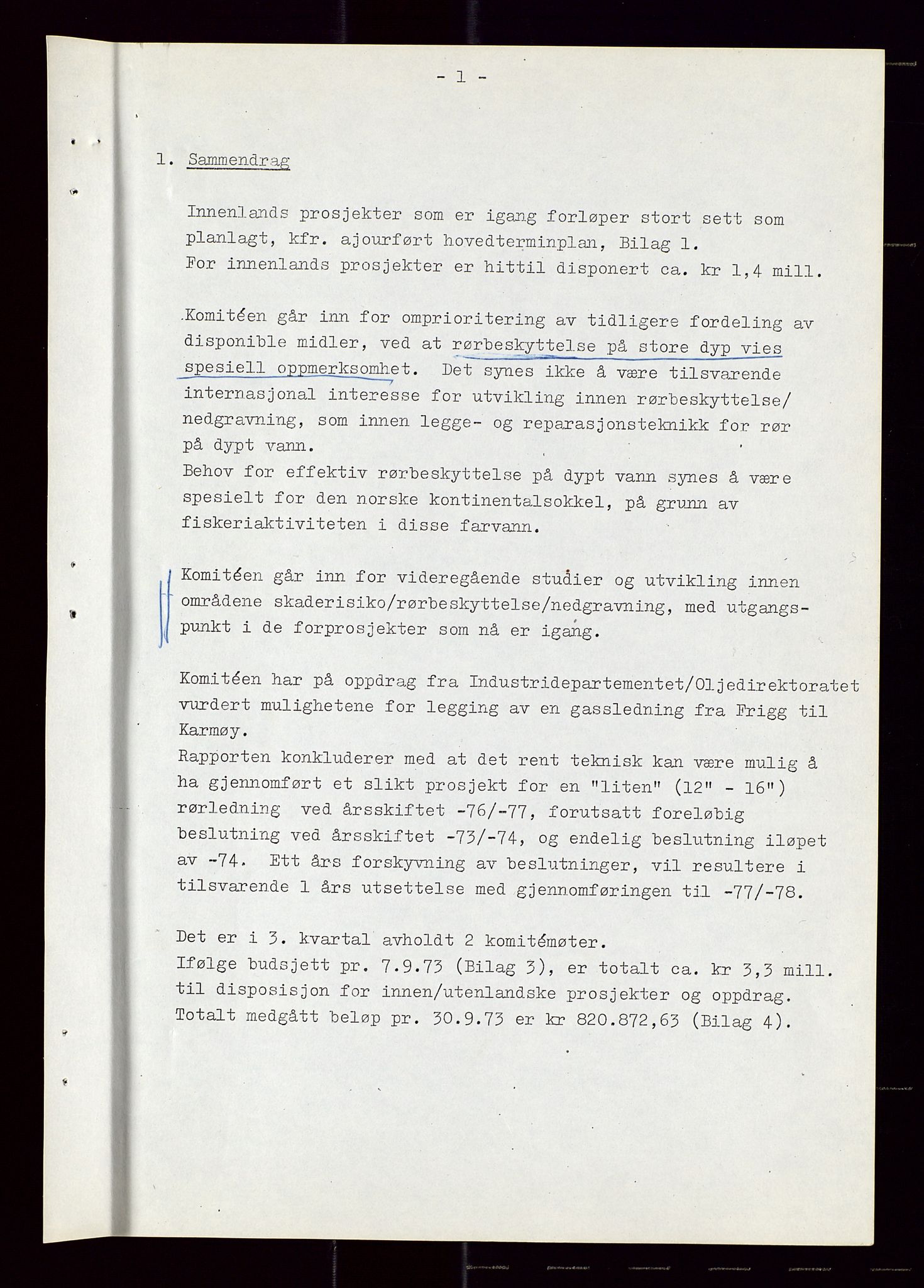 Industridepartementet, Oljekontoret, AV/SAST-A-101348/Di/L0005: DWP, 761 forskning/teknologi, 2 prot. DWP feasibility study, 1972-1975, p. 216