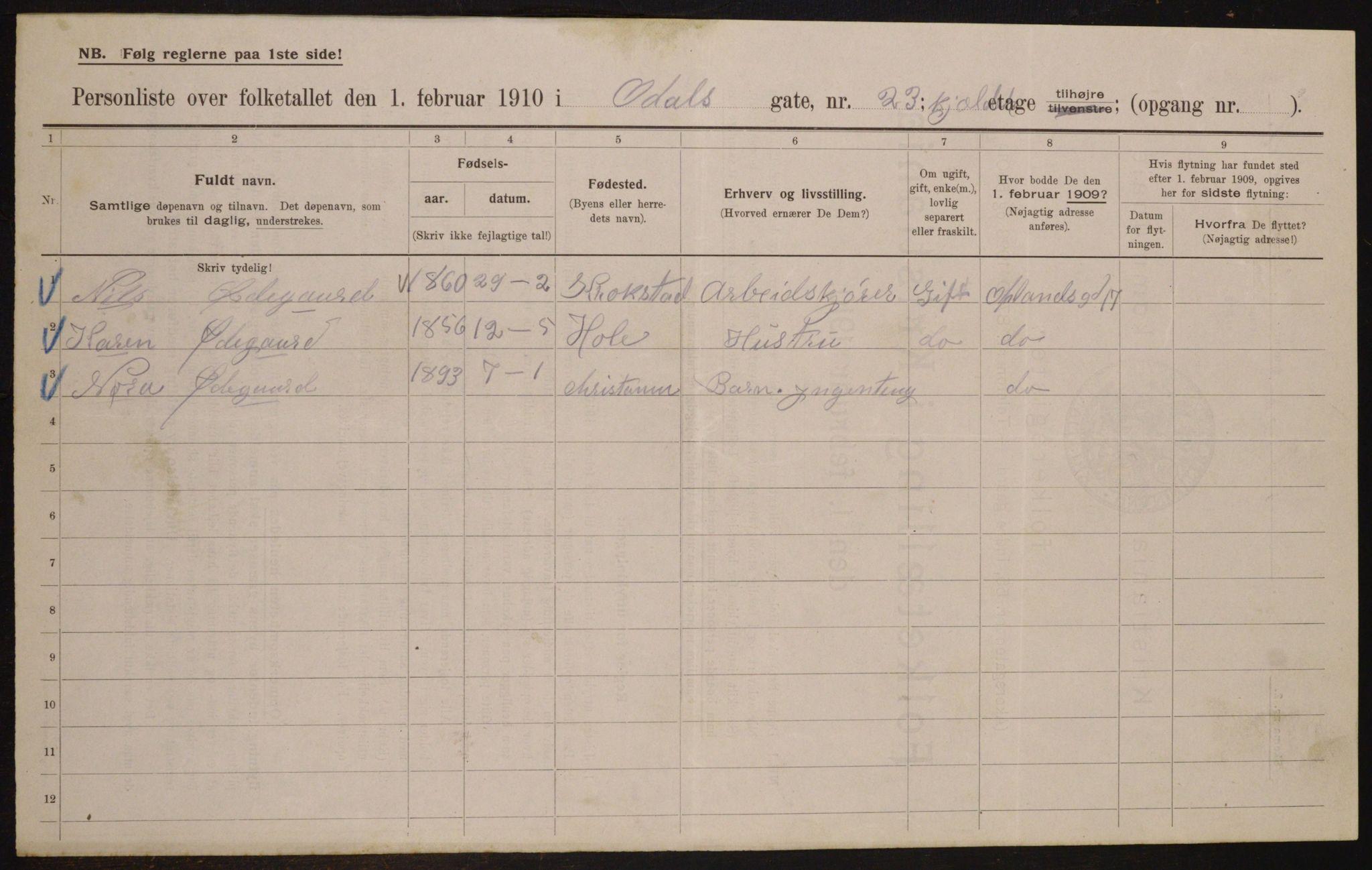 OBA, Municipal Census 1910 for Kristiania, 1910, p. 71855