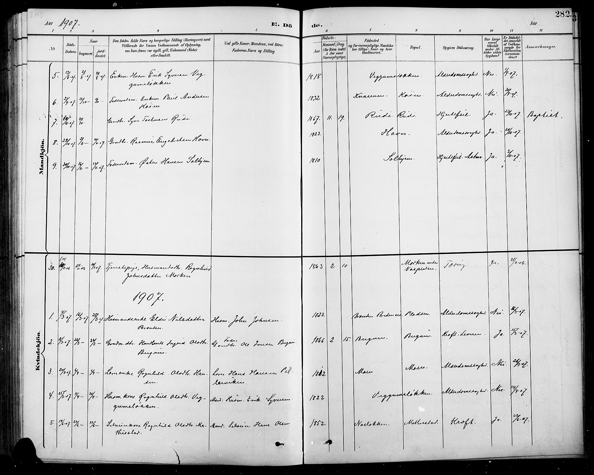Sel prestekontor, SAH/PREST-074/H/Ha/Hab/L0001: Parish register (copy) no. 1, 1894-1923, p. 282