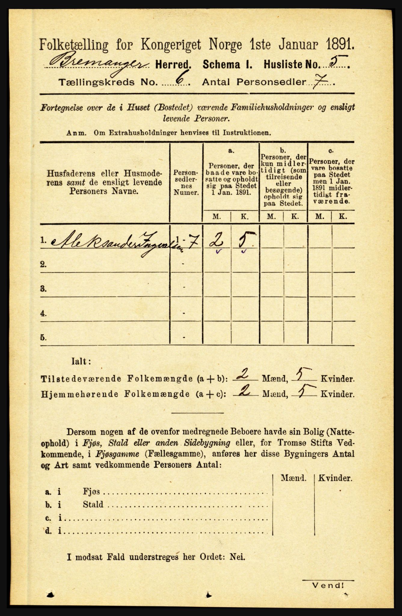 RA, 1891 census for 1438 Bremanger, 1891, p. 2331