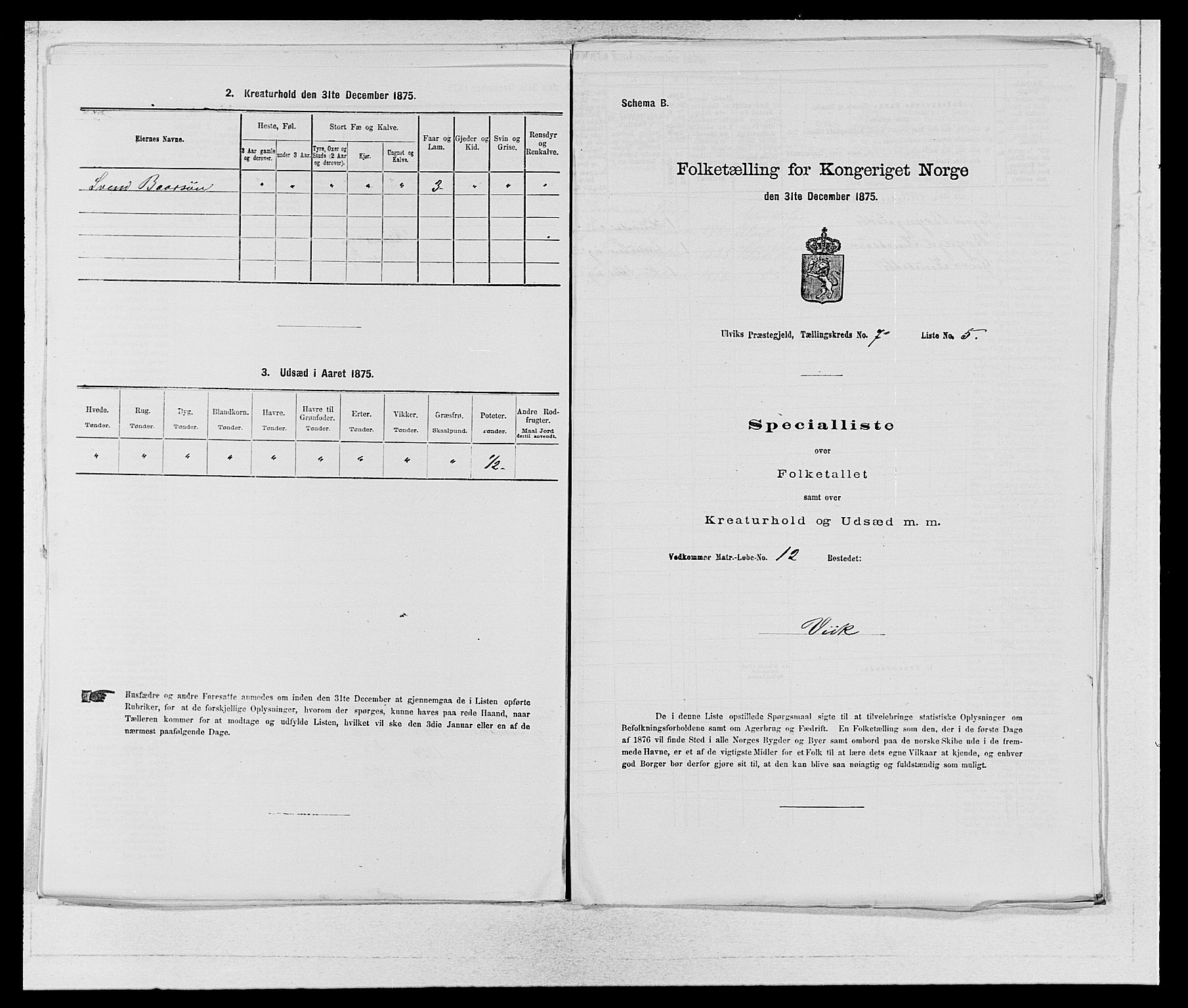 SAB, 1875 census for 1233P Ulvik, 1875, p. 1141