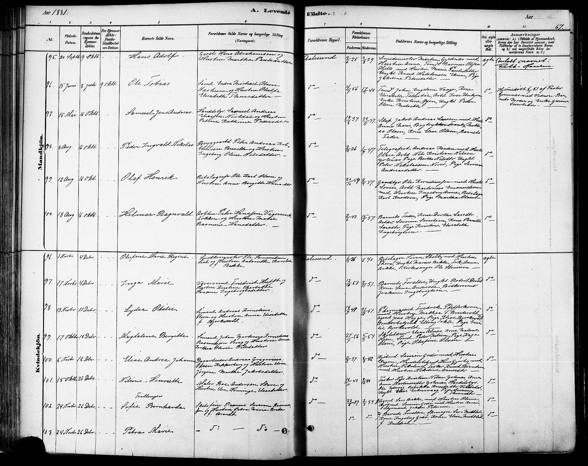 Ministerialprotokoller, klokkerbøker og fødselsregistre - Møre og Romsdal, SAT/A-1454/529/L0454: Parish register (official) no. 529A04, 1878-1885, p. 67