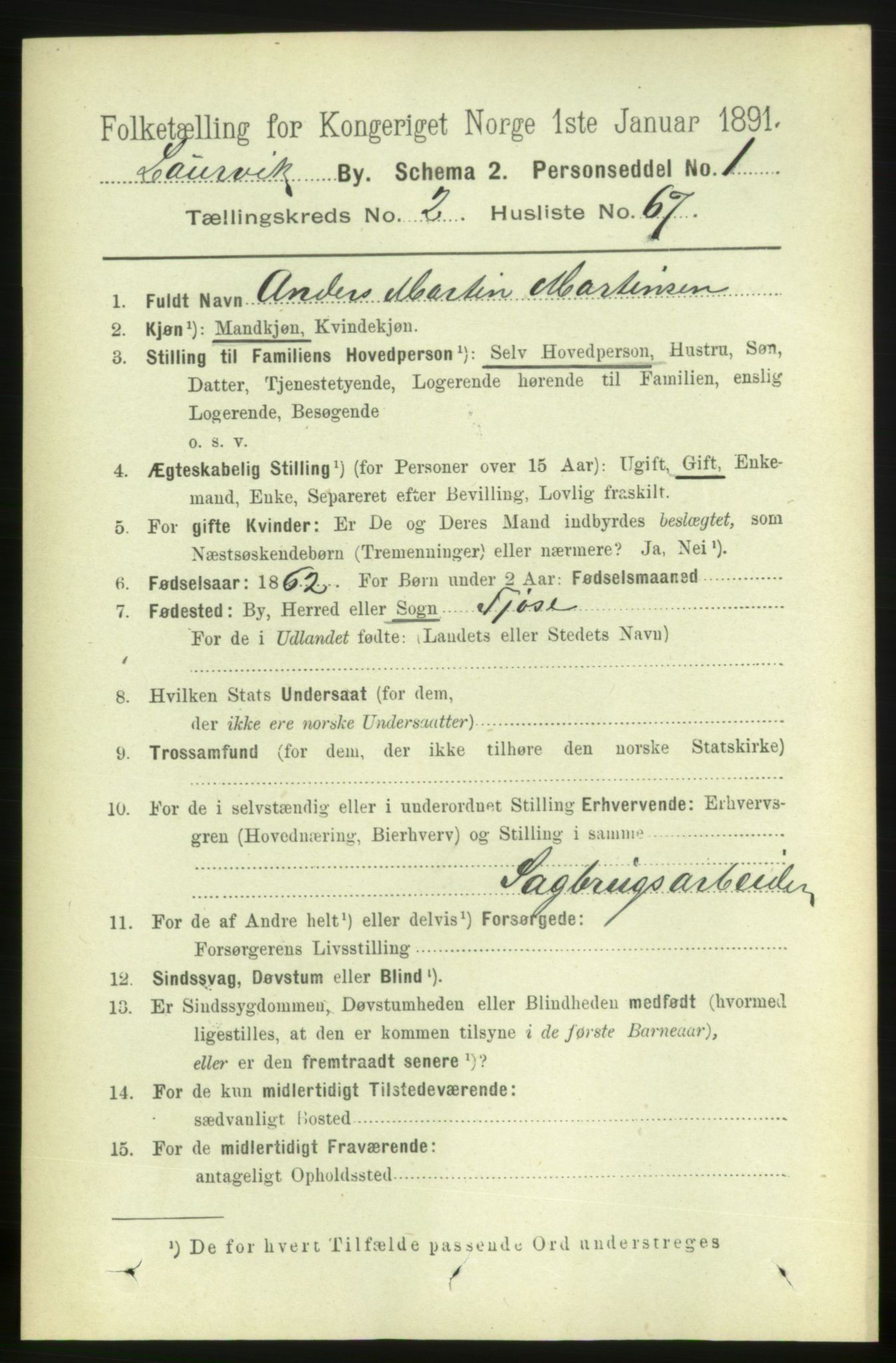 RA, 1891 census for 0707 Larvik, 1891, p. 4058