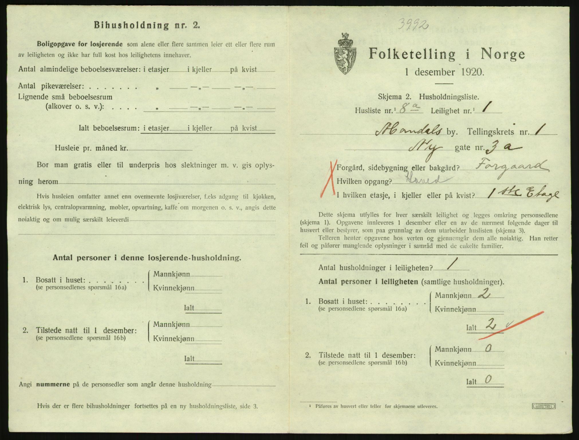SAK, 1920 census for Mandal, 1920, p. 1445