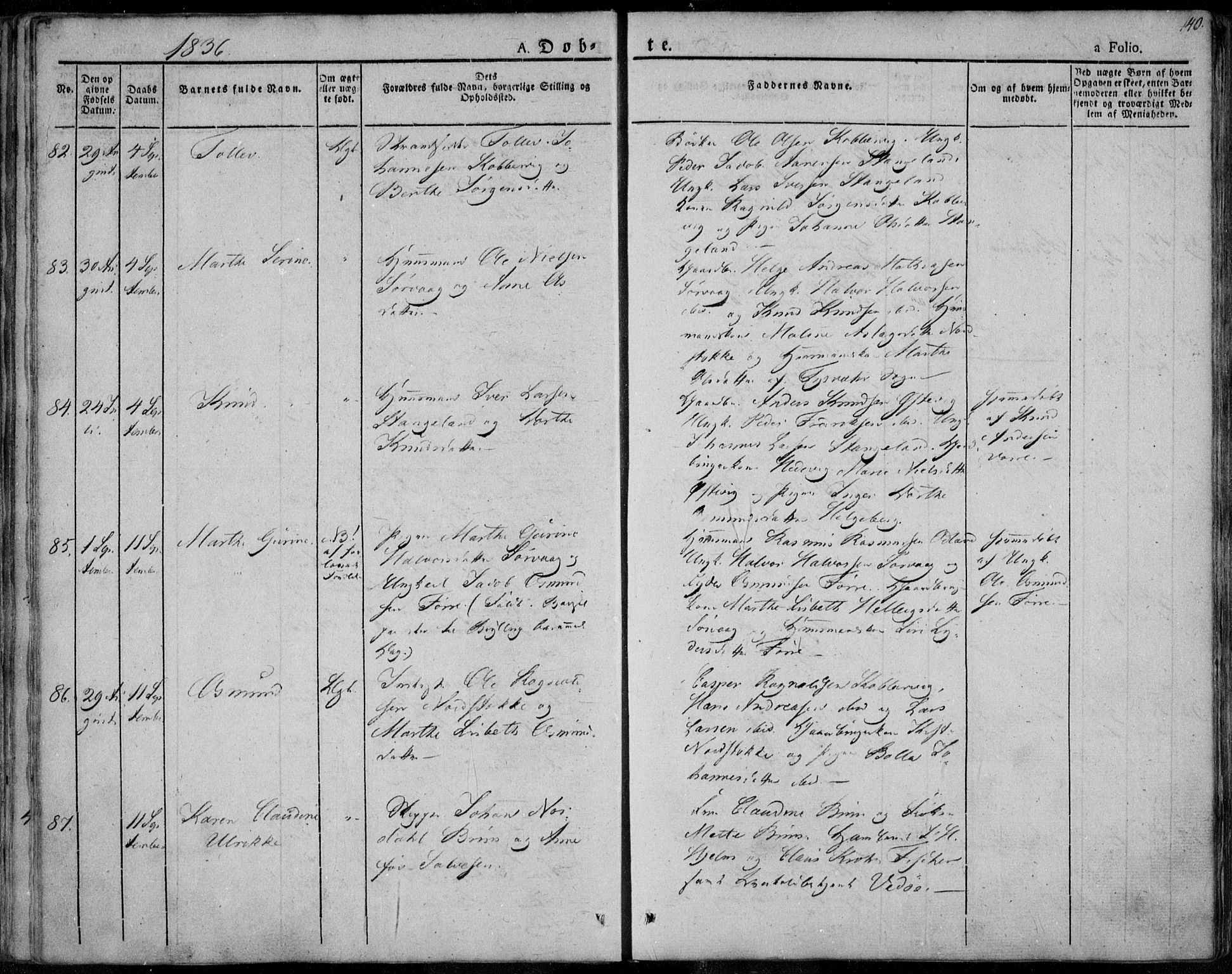 Avaldsnes sokneprestkontor, AV/SAST-A -101851/H/Ha/Haa/L0005: Parish register (official) no. A 5.1, 1825-1841, p. 140