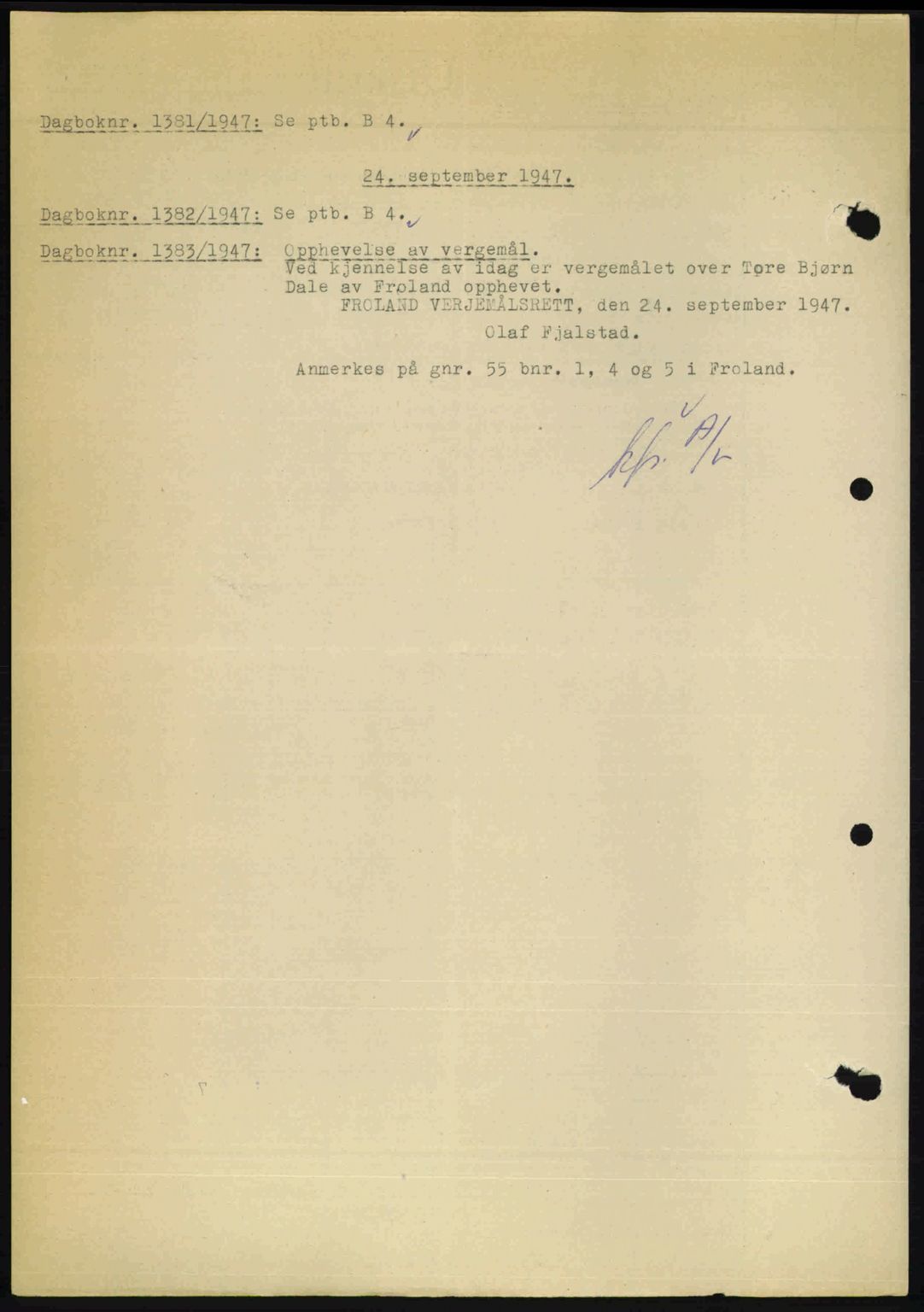 Nedenes sorenskriveri, AV/SAK-1221-0006/G/Gb/Gba/L0058: Mortgage book no. A10, 1947-1948, Diary no: : 1381/1947