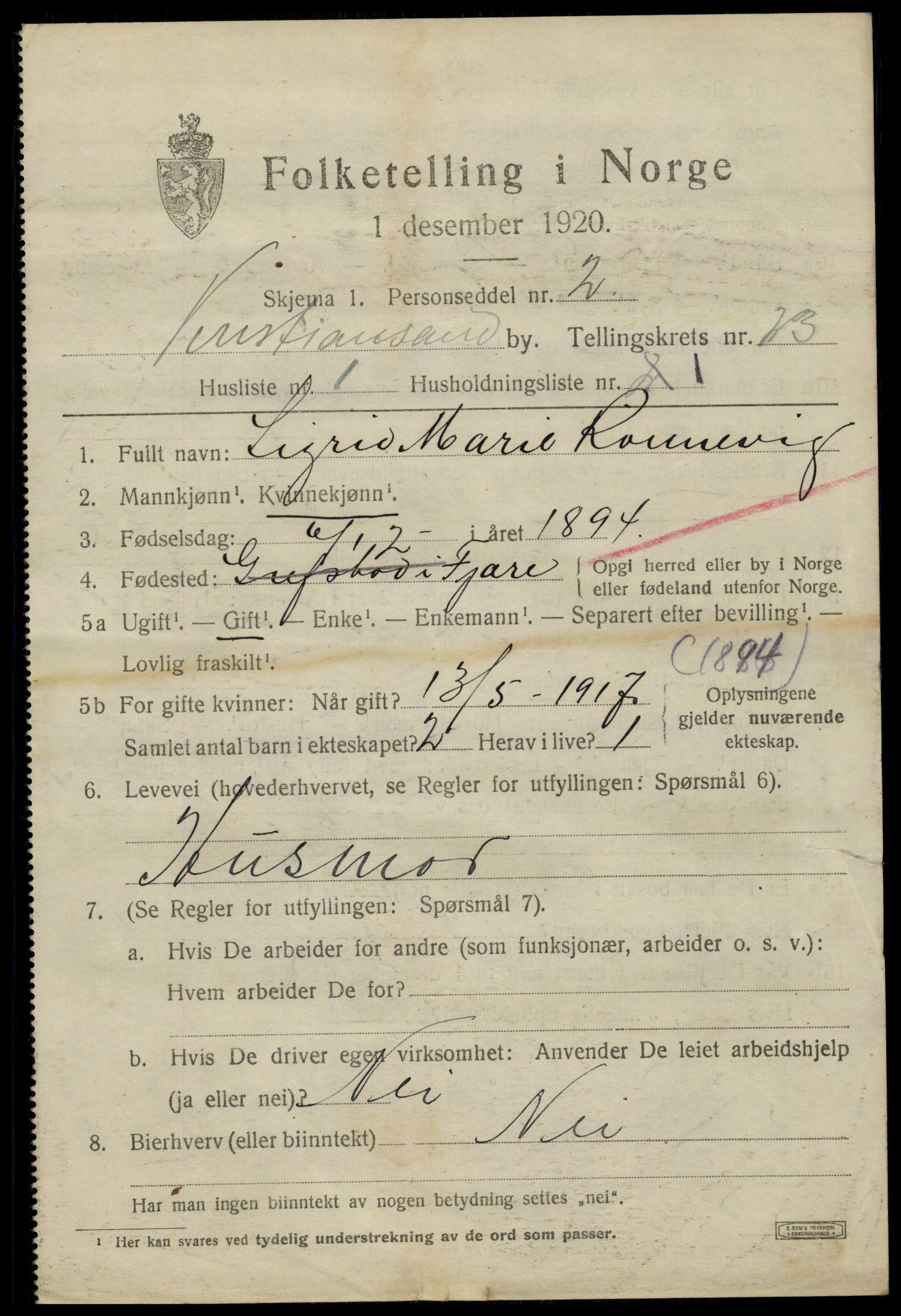 SAK, 1920 census for Kristiansand, 1920, p. 40139