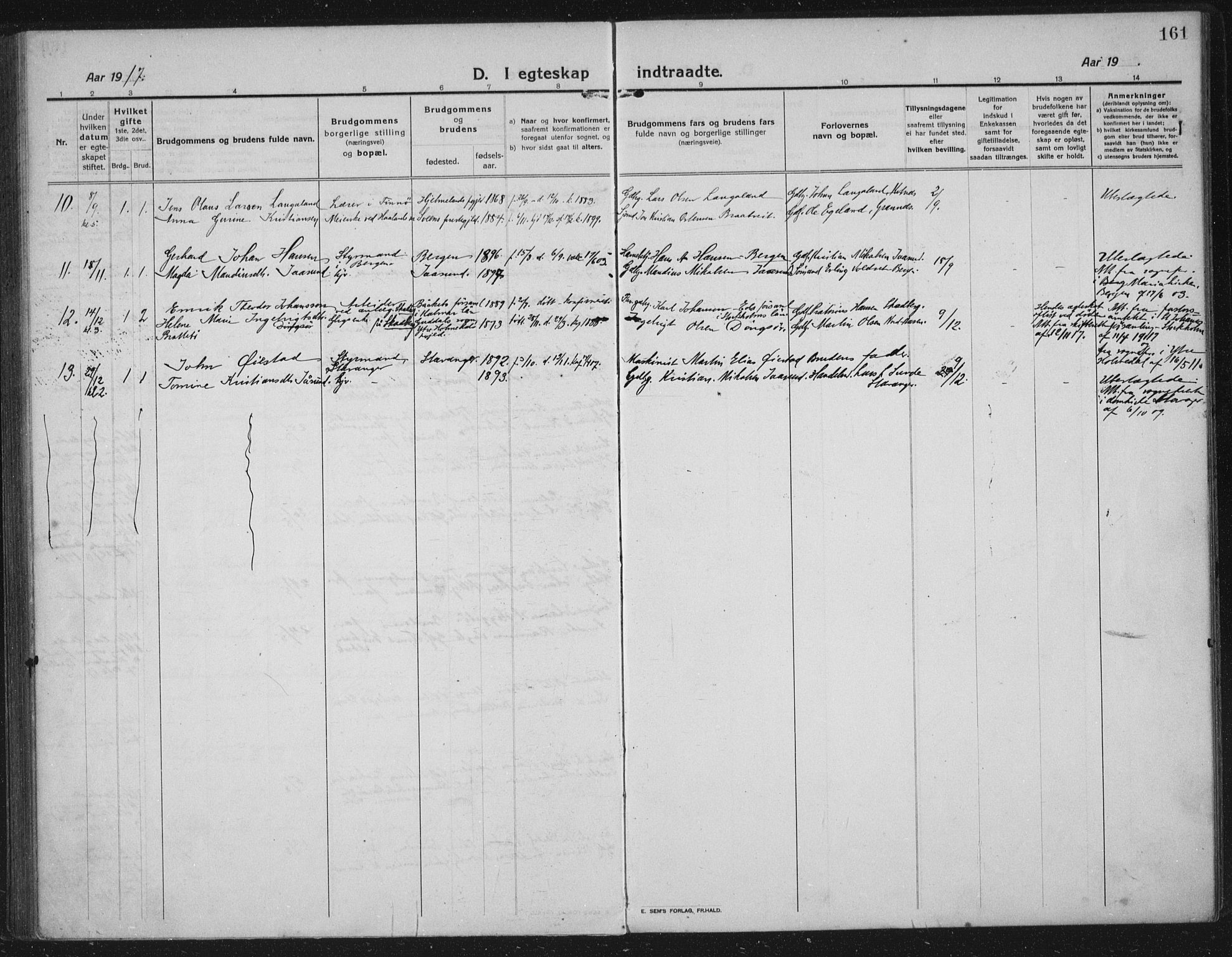 Håland sokneprestkontor, SAST/A-101802/002/C/L0001: Parish register (official) no. A 14, 1913-1927, p. 161