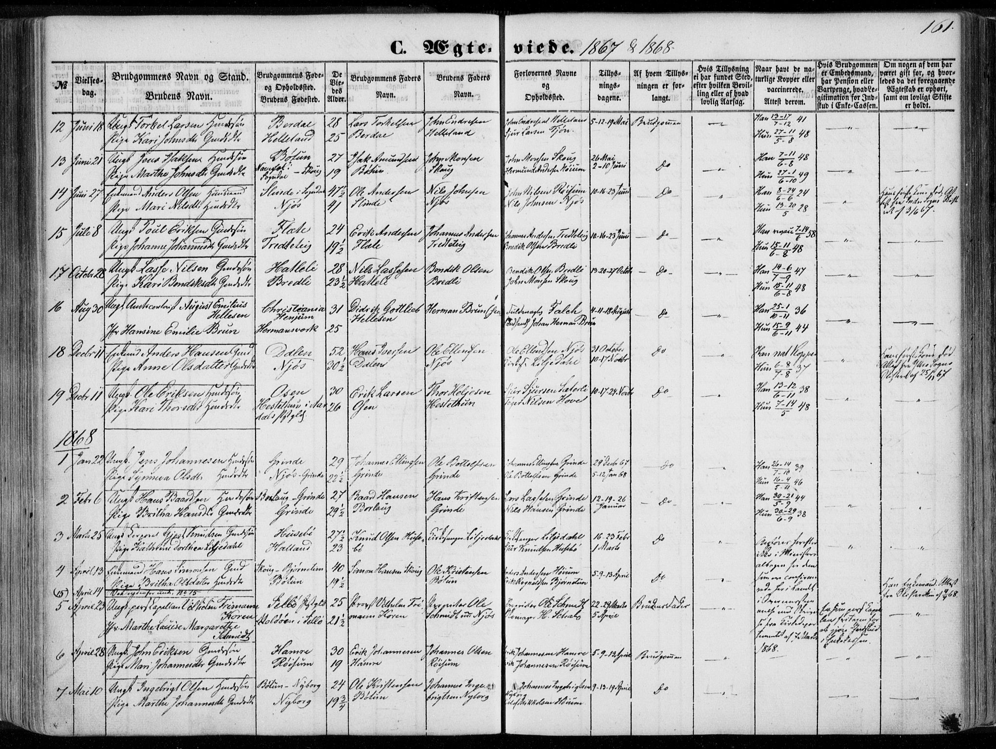 Leikanger sokneprestembete, SAB/A-81001: Parish register (official) no. A 8, 1852-1868, p. 161