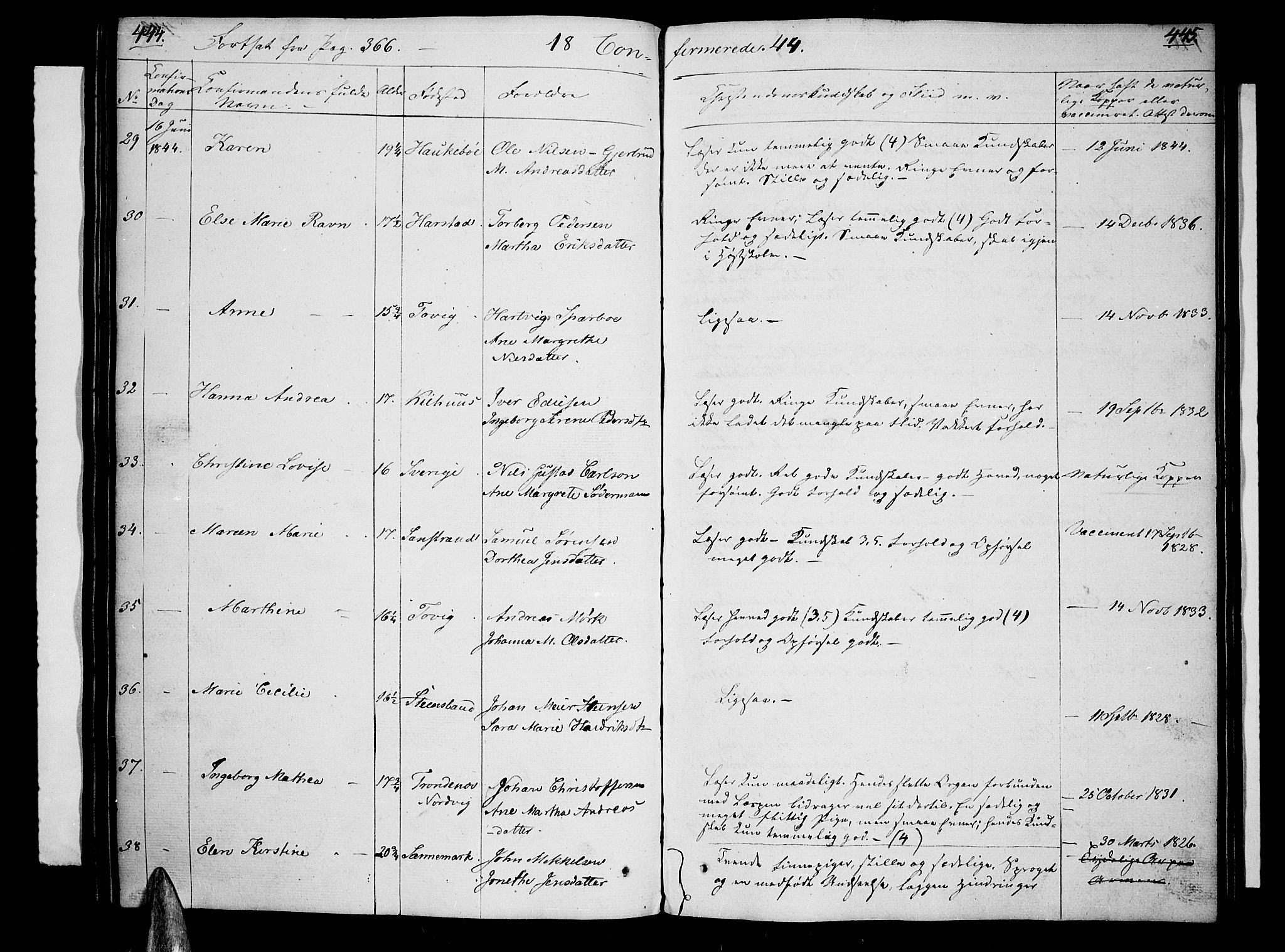 Trondenes sokneprestkontor, AV/SATØ-S-1319/H/Hb/L0005klokker: Parish register (copy) no. 5, 1834-1845, p. 444-445