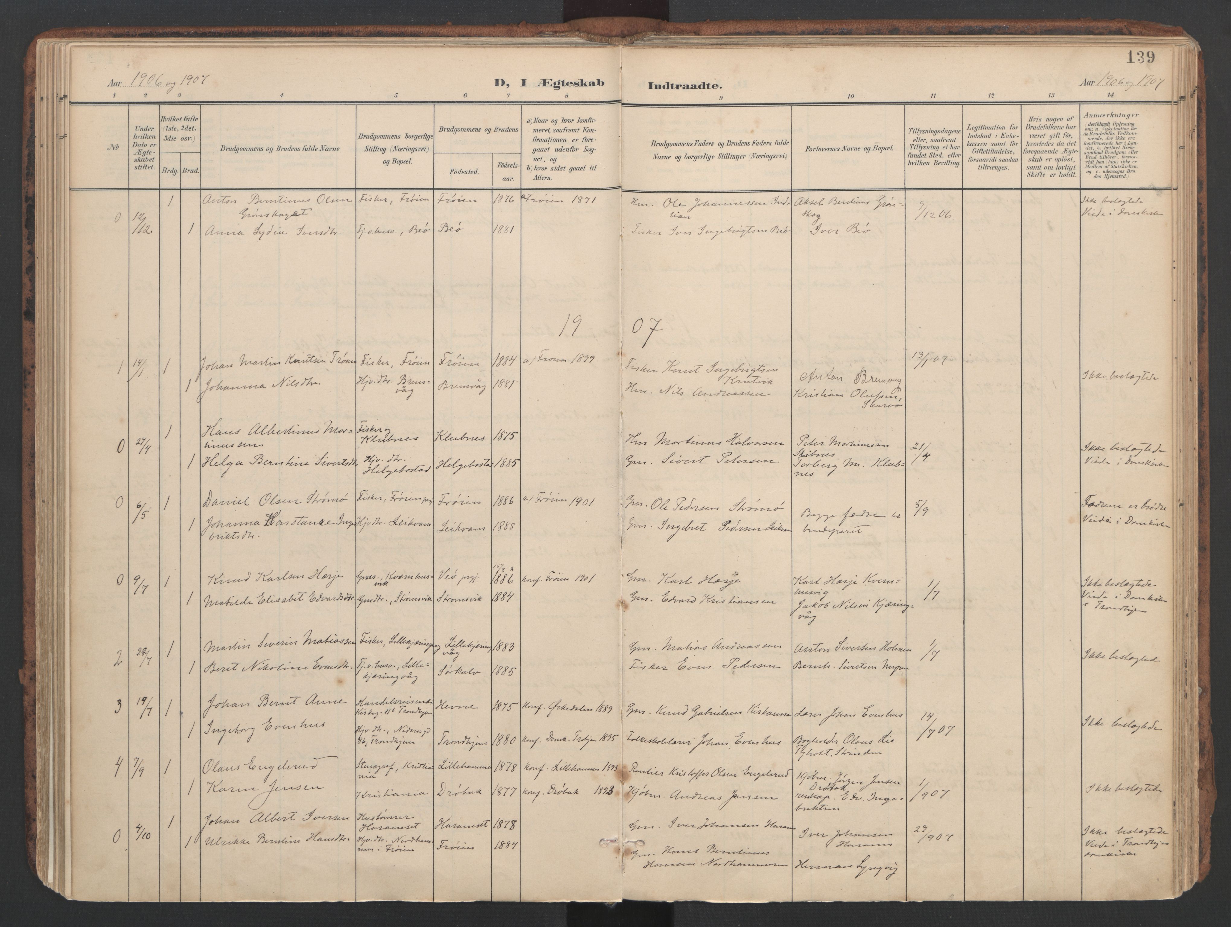 Ministerialprotokoller, klokkerbøker og fødselsregistre - Sør-Trøndelag, SAT/A-1456/634/L0537: Parish register (official) no. 634A13, 1896-1922, p. 139