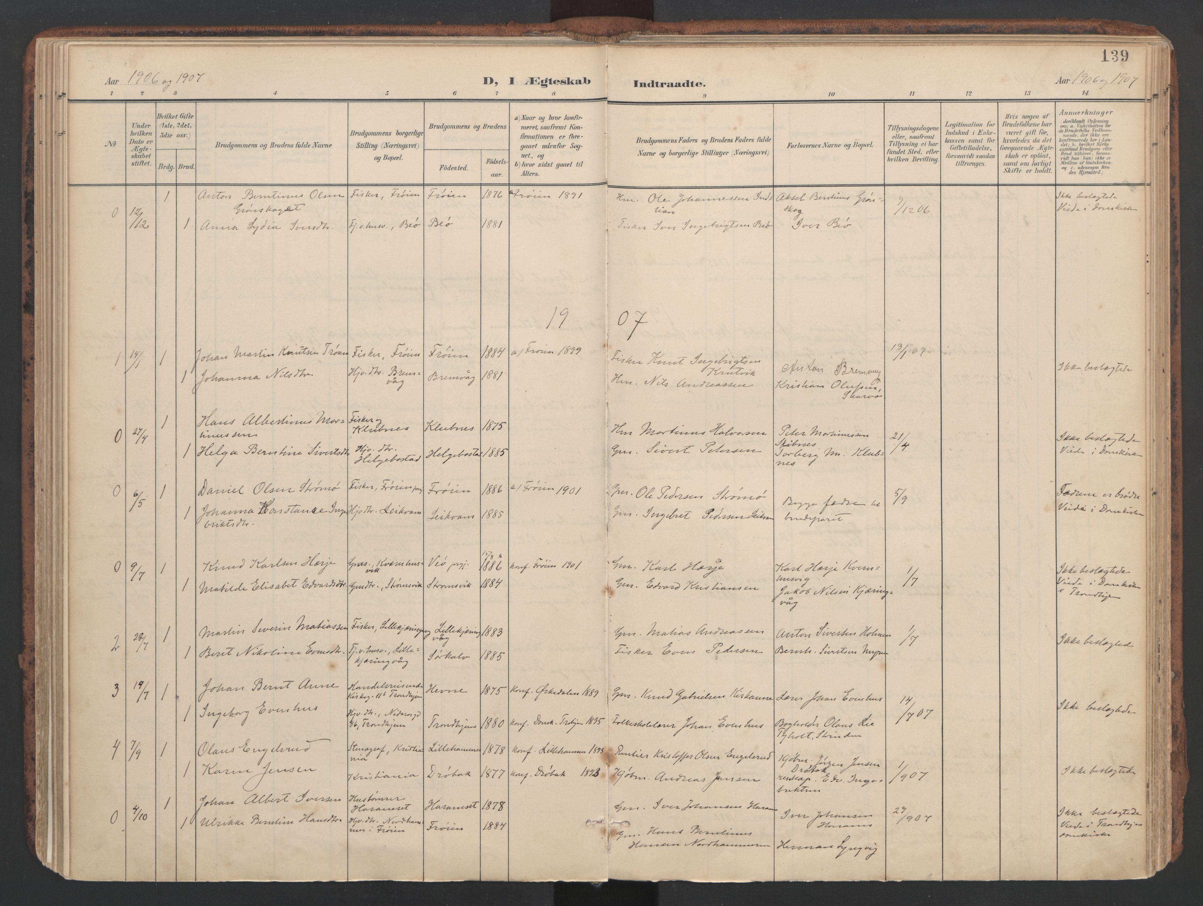 Ministerialprotokoller, klokkerbøker og fødselsregistre - Sør-Trøndelag, AV/SAT-A-1456/634/L0537: Parish register (official) no. 634A13, 1896-1922, p. 139