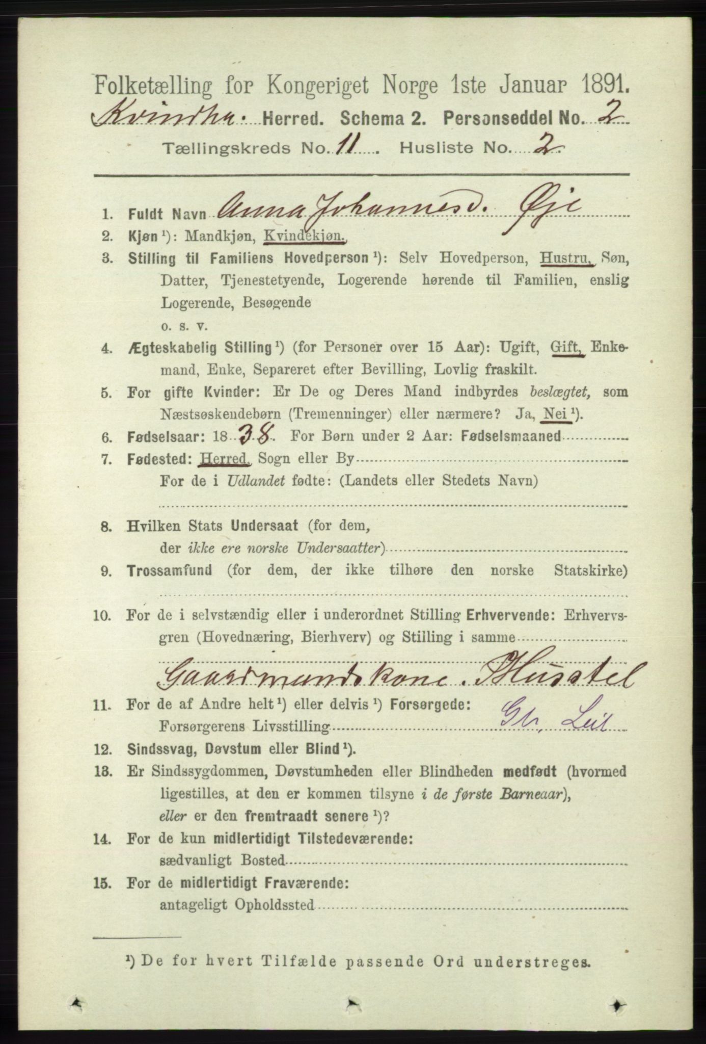 RA, 1891 census for 1224 Kvinnherad, 1891, p. 3816