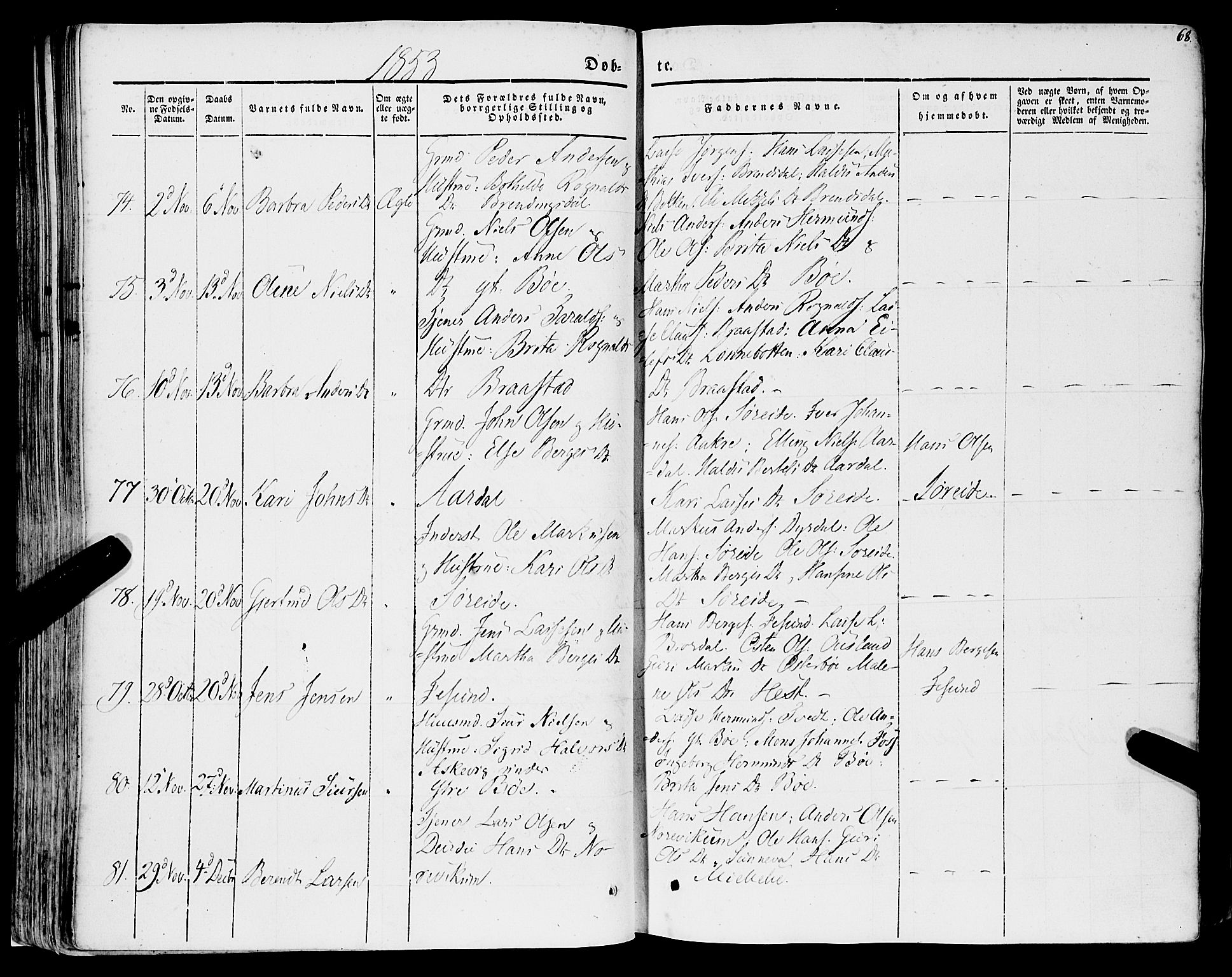 Lavik sokneprestembete, AV/SAB-A-80901: Parish register (official) no. A 3, 1843-1863, p. 68