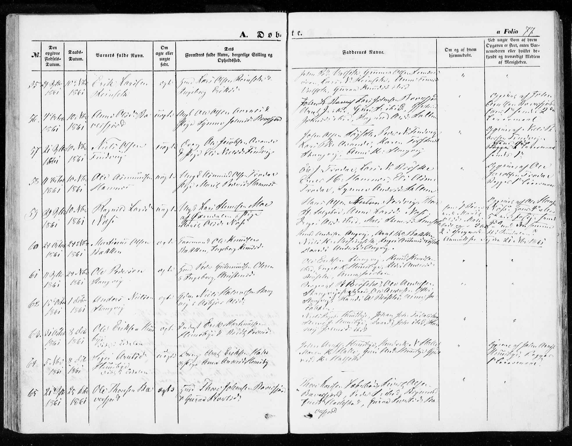 Ministerialprotokoller, klokkerbøker og fødselsregistre - Møre og Romsdal, SAT/A-1454/592/L1026: Parish register (official) no. 592A04, 1849-1867, p. 77