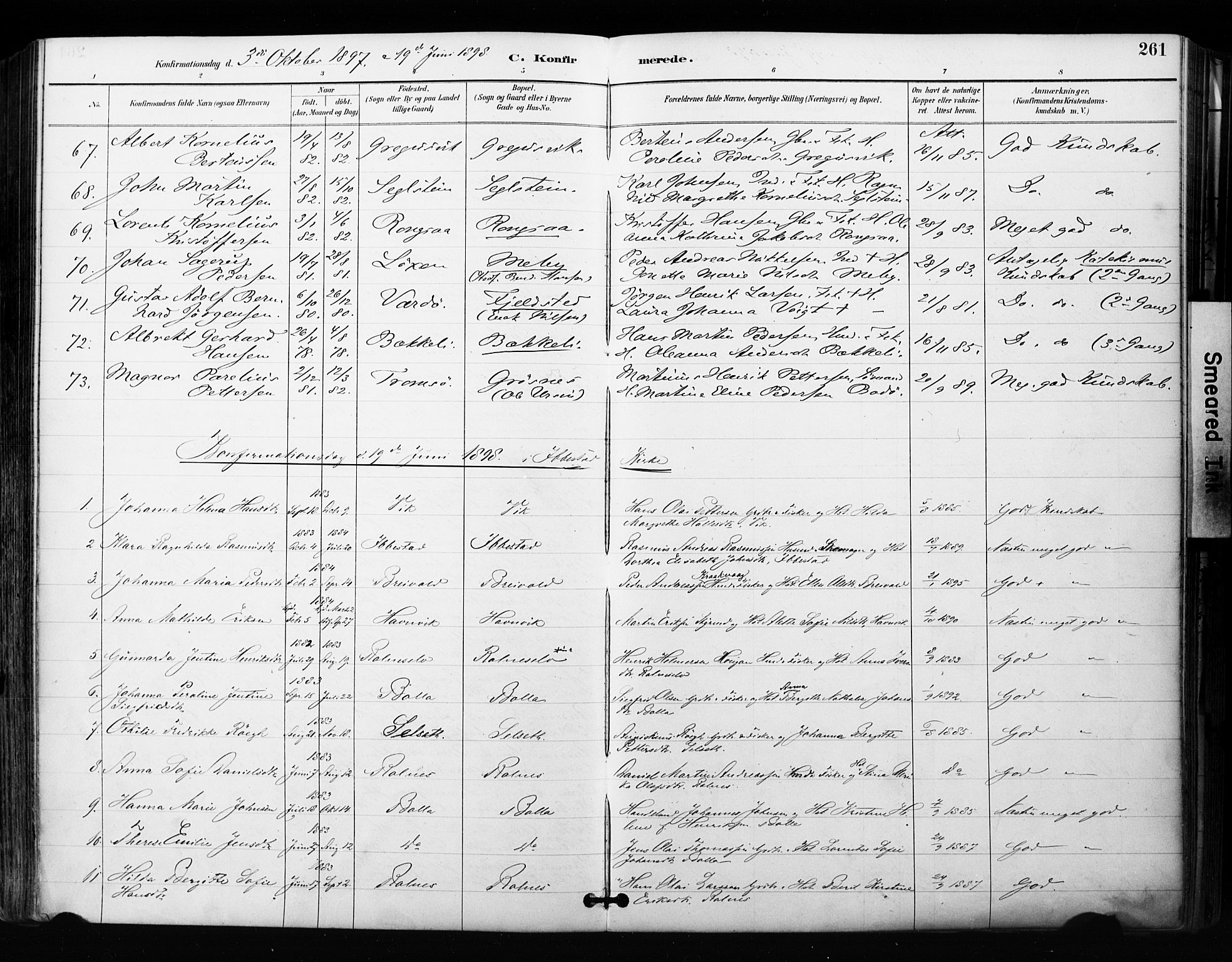 Ibestad sokneprestembete, SATØ/S-0077/H/Ha/Haa/L0012kirke: Parish register (official) no. 12, 1890-1900, p. 261