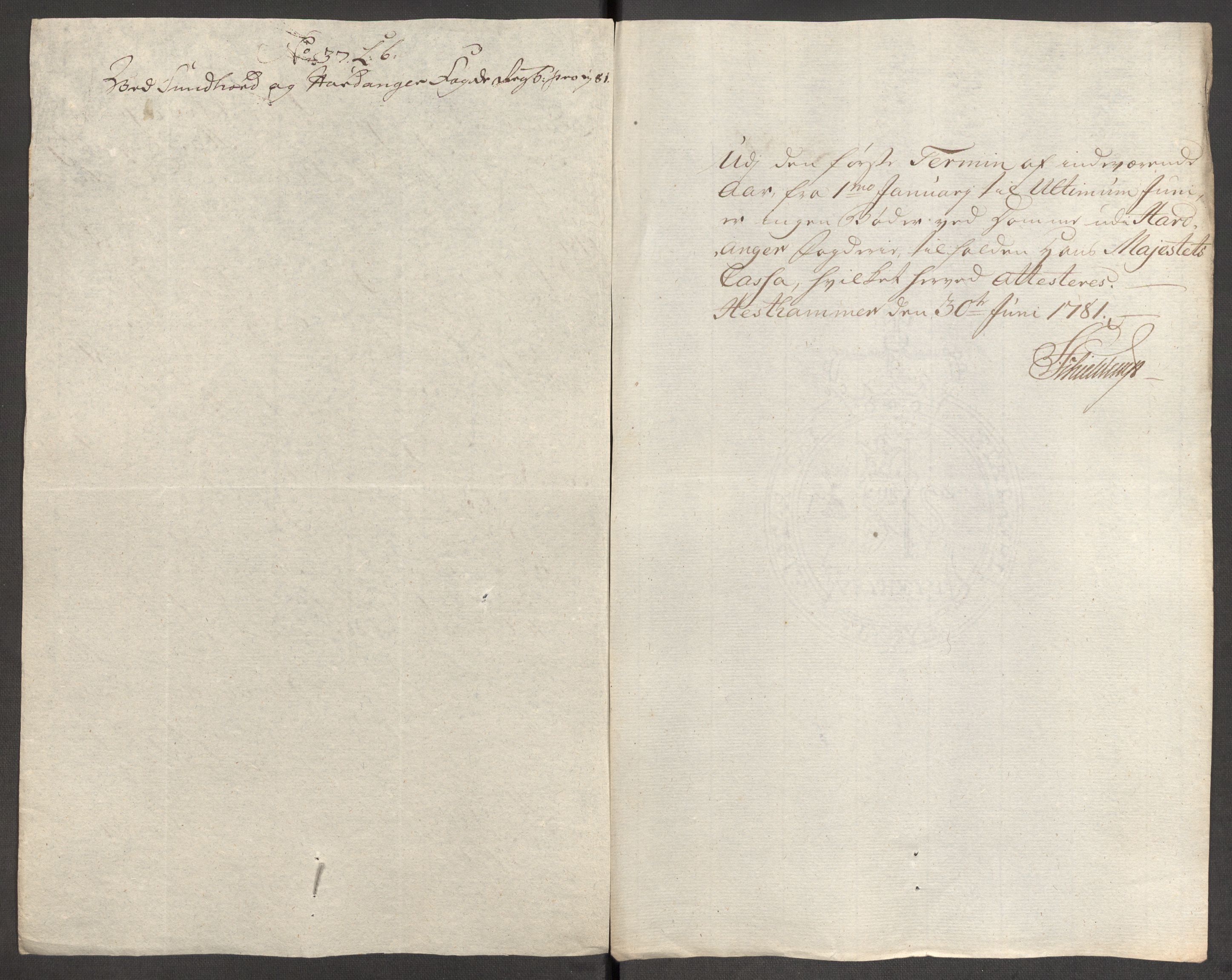 Rentekammeret inntil 1814, Reviderte regnskaper, Fogderegnskap, AV/RA-EA-4092/R48/L3097: Fogderegnskap Sunnhordland og Hardanger, 1781, p. 257